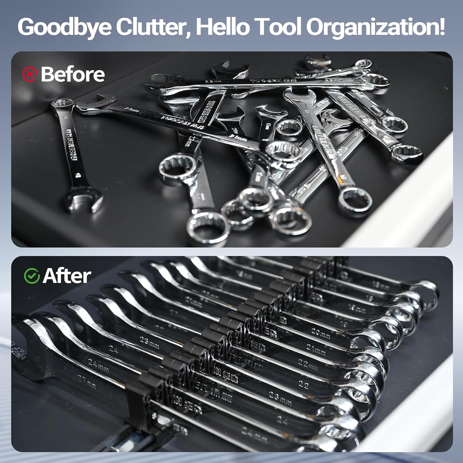Magnetic Wrench and Screwdriver Organizer – Tool Organizer for Workshop & Garage, Heavy‑Duty Magnetic Base for Toolbox Organization, Space‑Saving Tool Rack, Great Gift for Men (3PCS, Black Base)