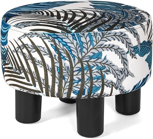 Joveco Taburete pequeño otomano, reposapiés redondo corto bajo para silla, escritorio debajo de la oficina, sala de estar, estampado de hojas