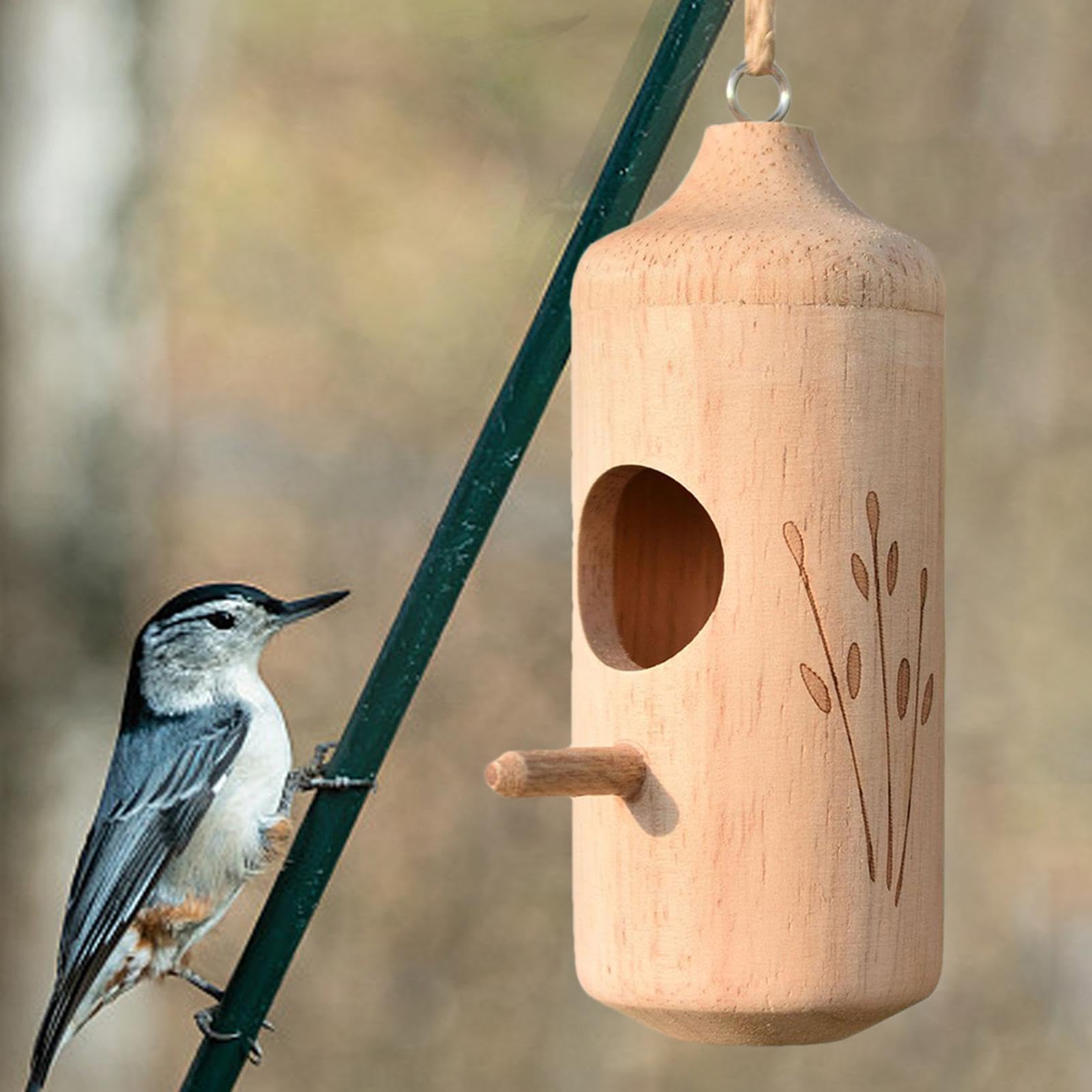 Abri en Bois pour colibris avec Corde, Maison pour Oiseaux en Plein air | Mangeoire compacte pour Oiseaux et boîte | Habitat de Colibri de Jardin, décoration Naturelle pour la Cour arrière
