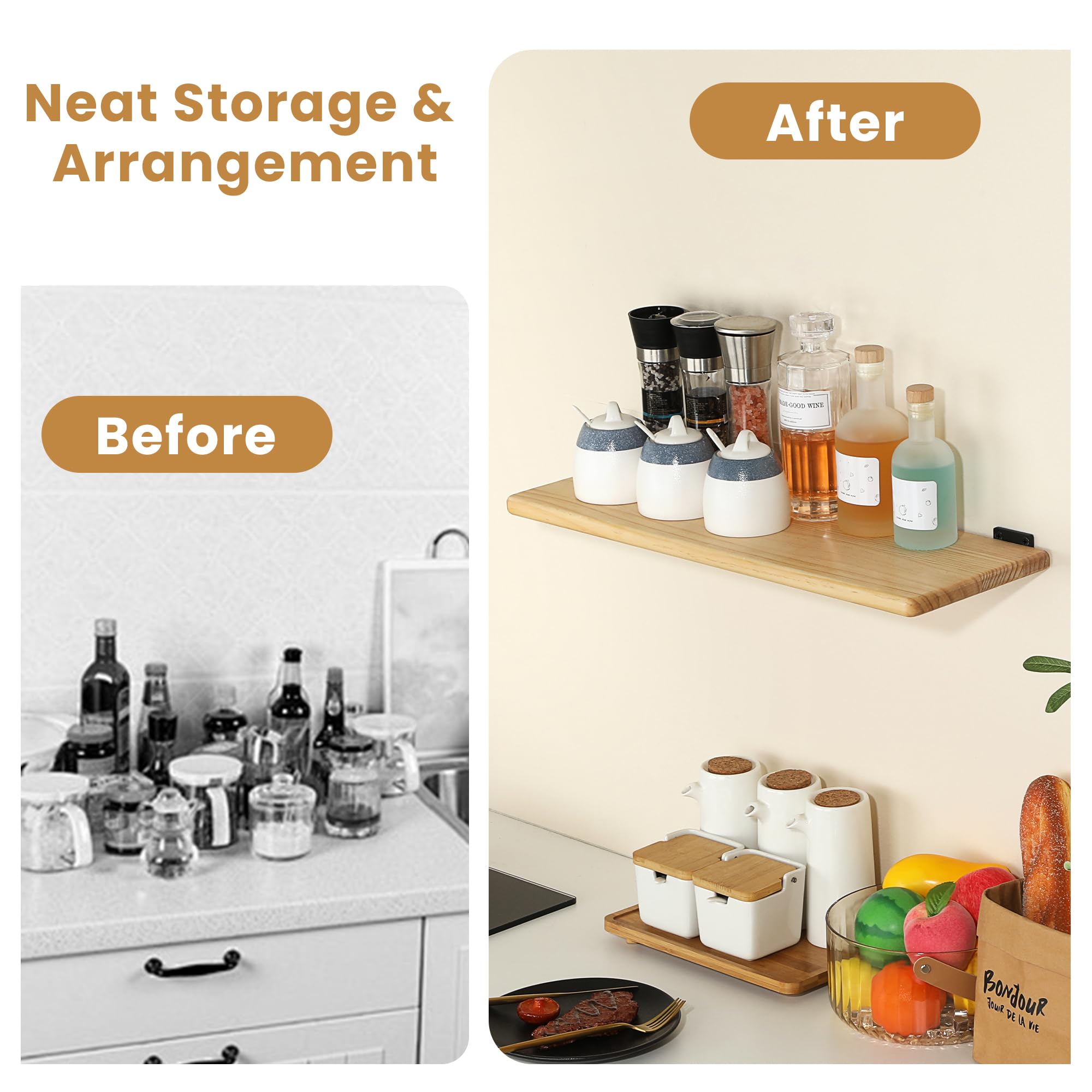 Mooche 4Pcs Floating Shelf Brackets, Black Shelf Brackets, Heavy-Duty Metal L-Shaped Shelf Bracket - Image 3