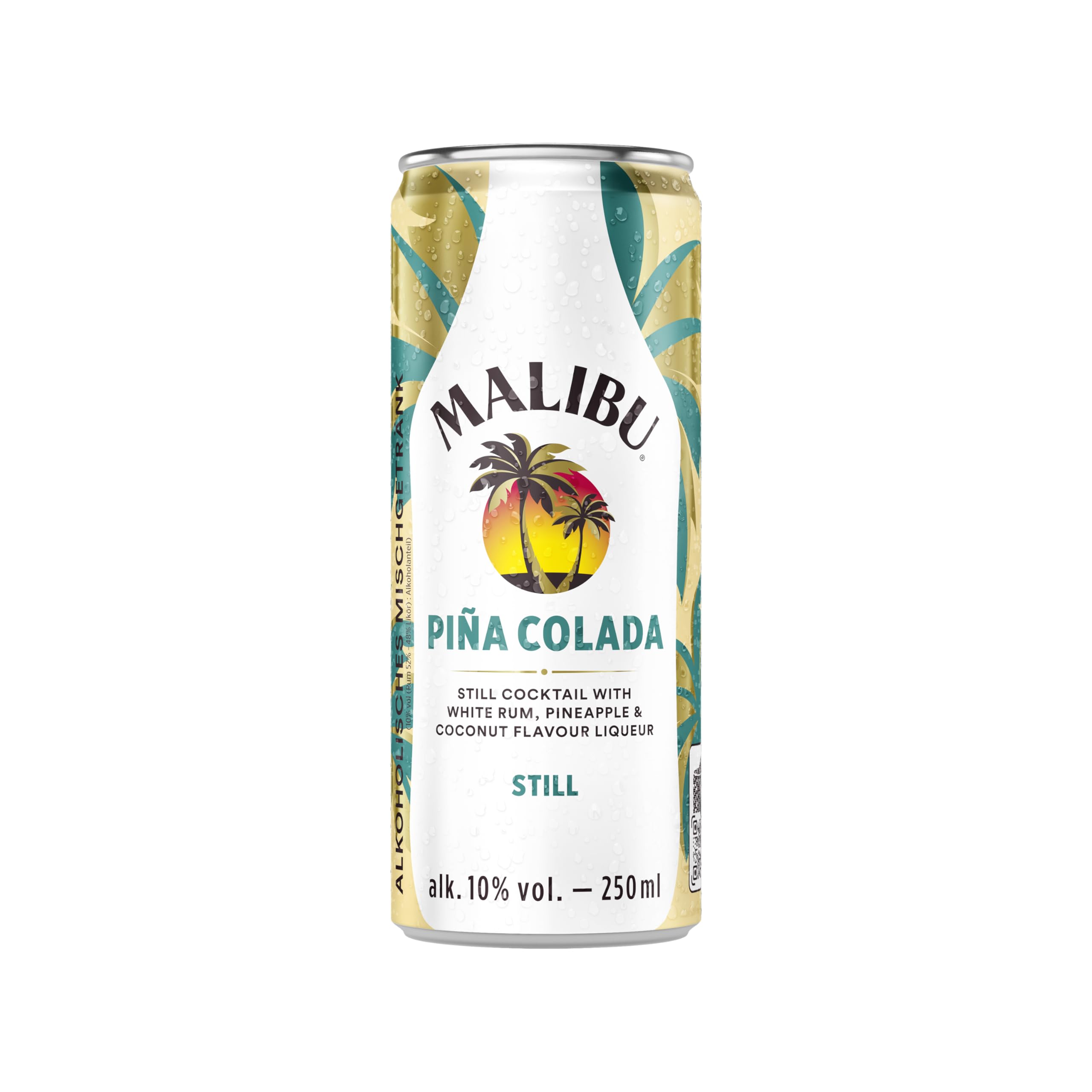 Malibu Piña Colada, fruchtig-frischer Mix aus weißem Rum, Ananas-Geschmack und Kokos-Likör, vorgemischter Cocktail, 12 Dosen à 250 ml, 10 Vol.-%