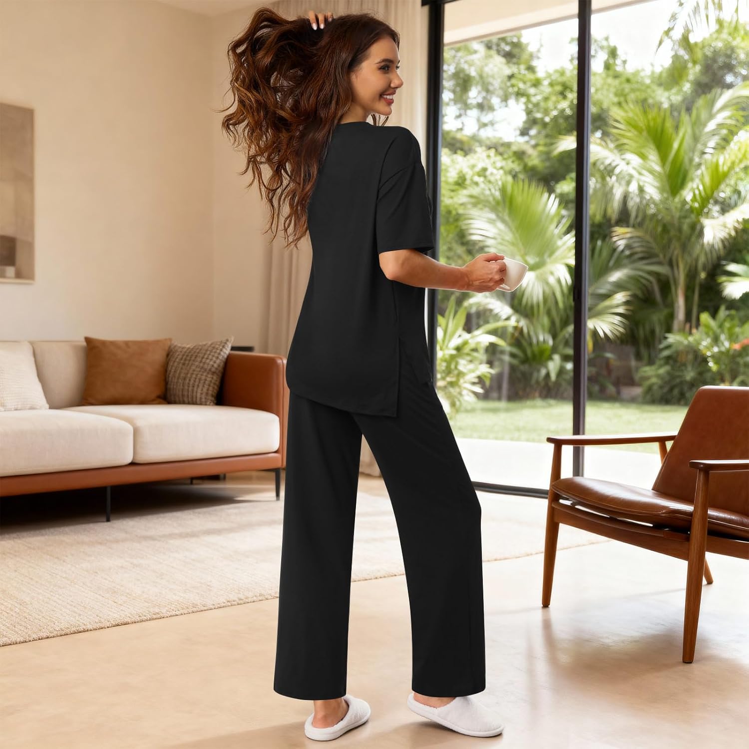 Netsmile Women's Pajamas Set 2 Piece Lounge Sets Short Sleeve Long Pants Ladies Pjs Comfy Loungewear Outfits with Pockets - Image 3