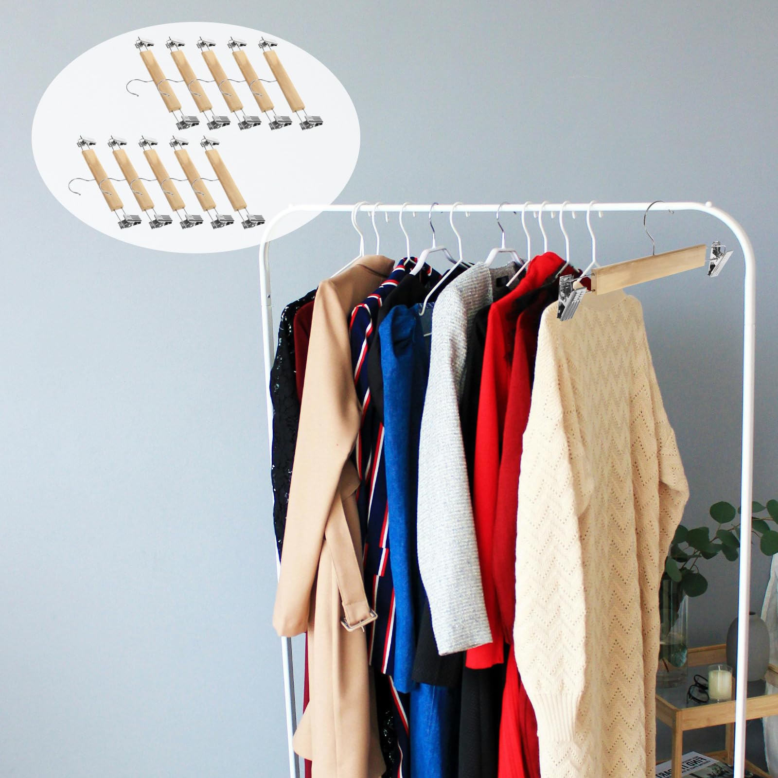 MAGICLULU 10 Pezzi Grucce Appendi Pantaloni in Legno con Clip in Acciaio Inossidabile Resistenti e Antideformazione per Organizzazione Armadio Salvaspazio e Uso Quotidiano