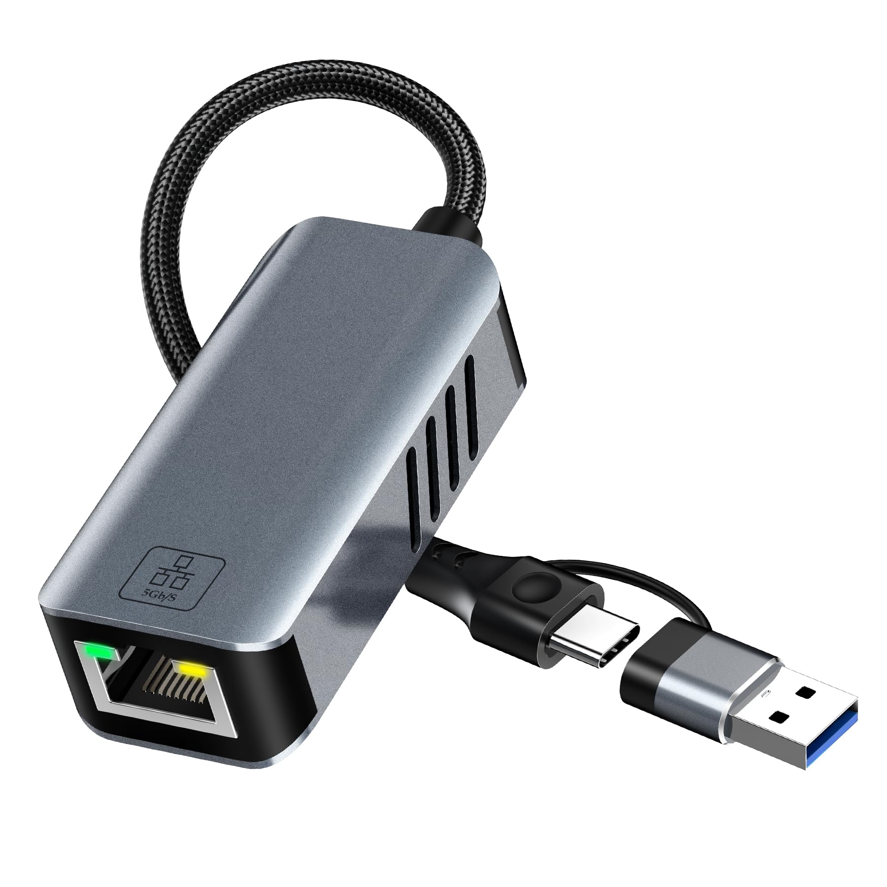 5Gbps USB-C auf RJ45 Ethernet-Adapter - Aluminium-Gehäuse Gigabit LAN Adapter USB-/USB-C auf RJ45 Netzwerkadapter für Dell, HP, MacBook, Surface, PC, iPhone 15/16/17, iPad, Samsung Galaxy