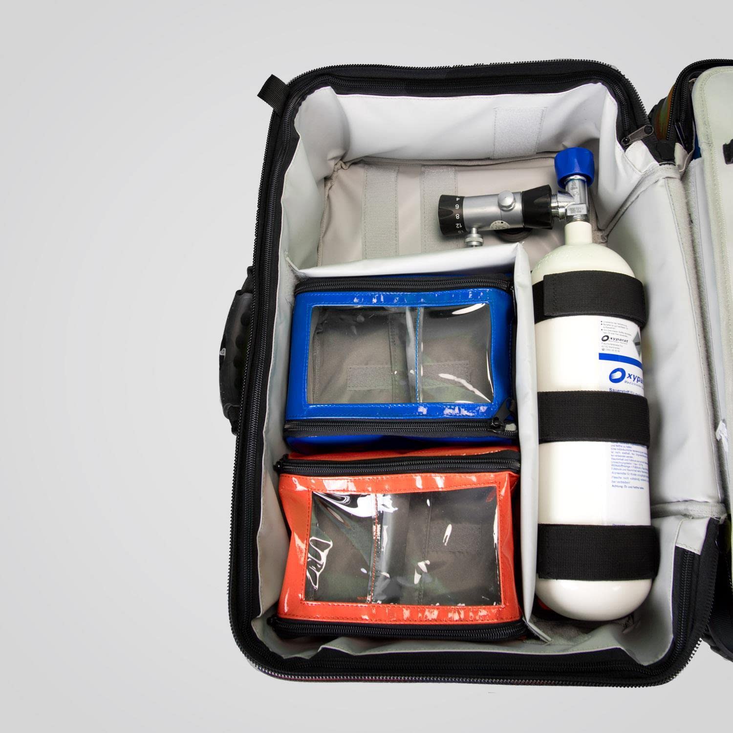 Team Impuls - Notfallrucksack - Premium X1 - blau - LEER - aus Plane - mit 7 Modulcontainern
