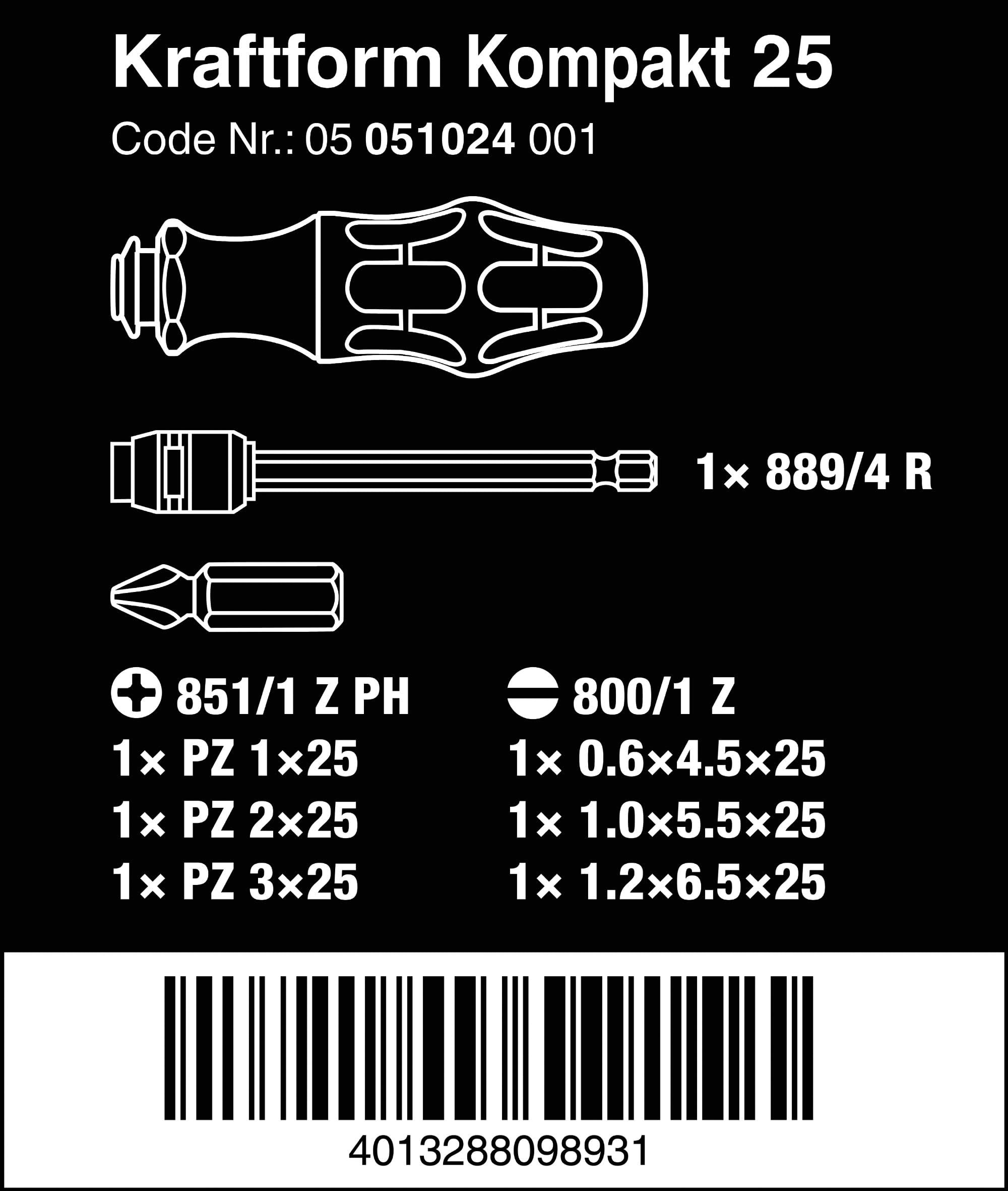 Wera Kraftform 25 Driver Bit Set - 3 Tools 1 Handle -2