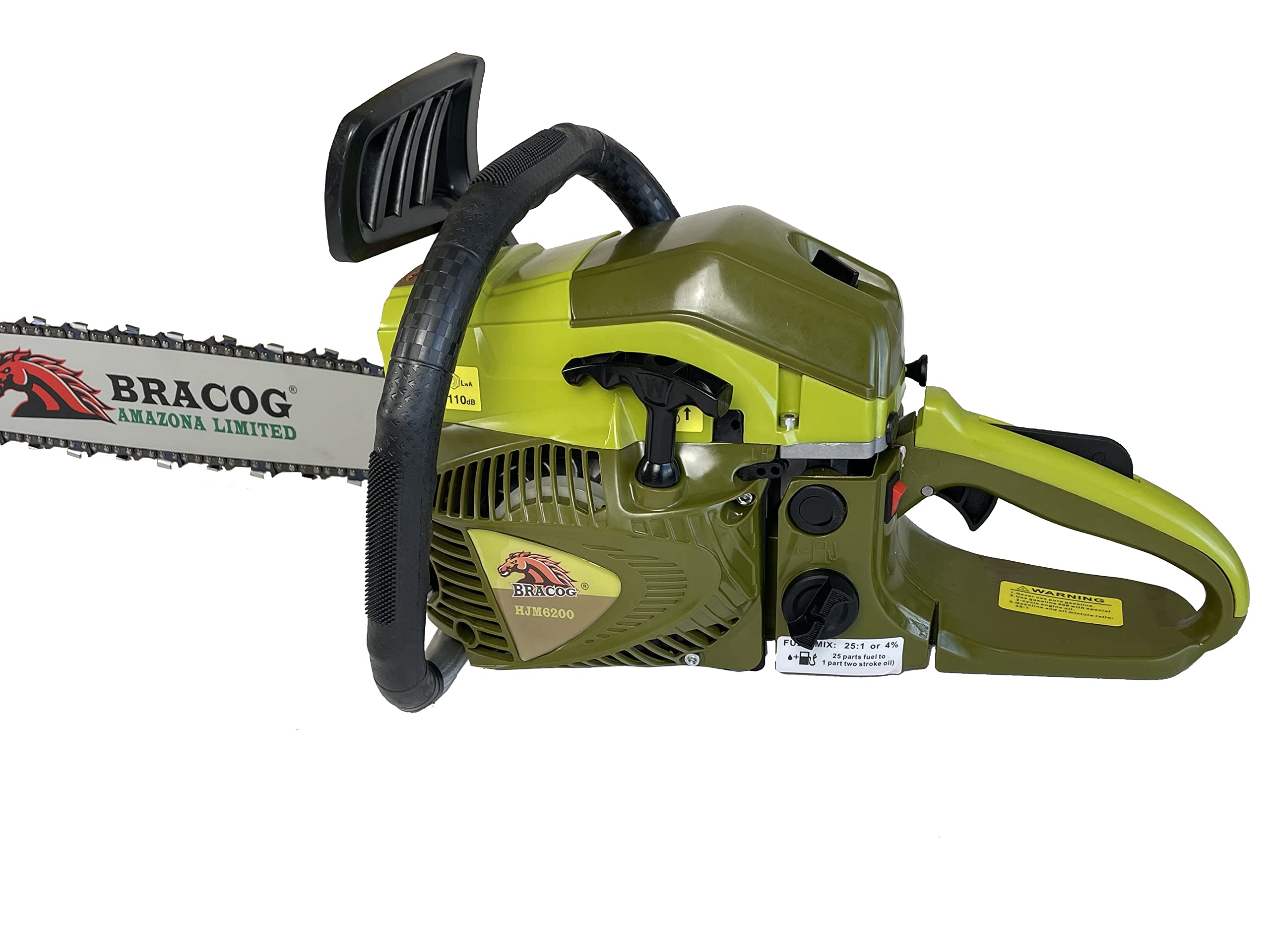 BRACOG Motosierra Gasolina Profesional (62 cc, Espadín 20"). Motosierra Anti-vibración con Cadena y Espada Motor de 2 Tiempos, 3.8 CV. Motosierra para Talar, Recortar, Podar Ramas