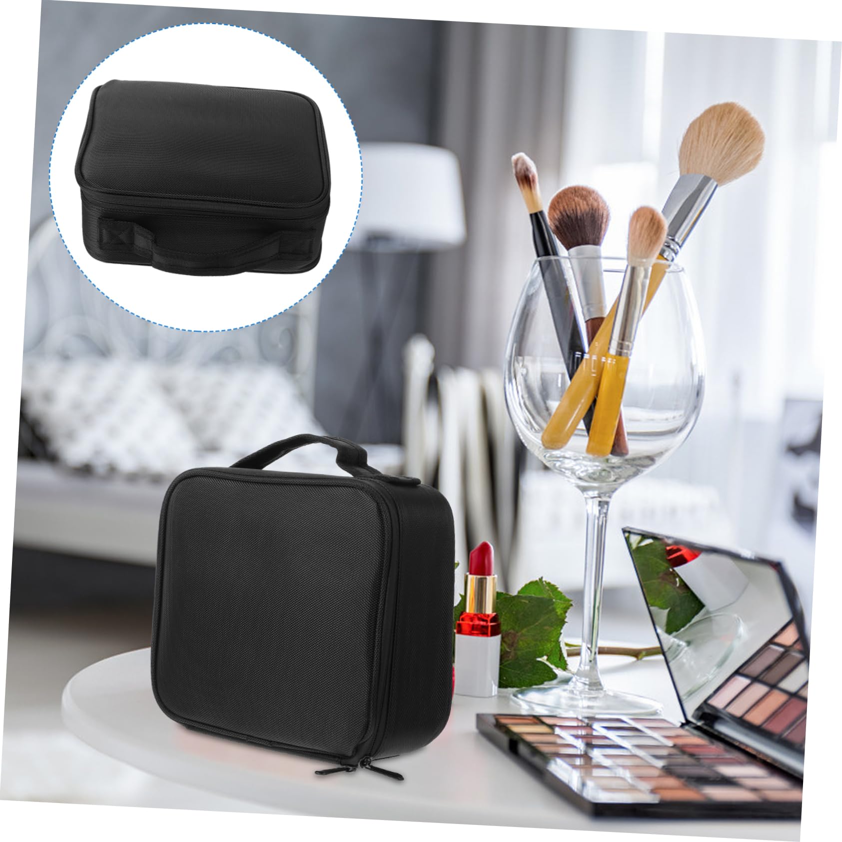 GANAZONO Neceser Organizador de Maquillaje Multicapa Portátil, 1 Unidad, Tamaño Mediano, Color Negro, Bolsa de Cosméticos para Viajes y Baño, Bolso de Almacenamiento para Mujer, Uso