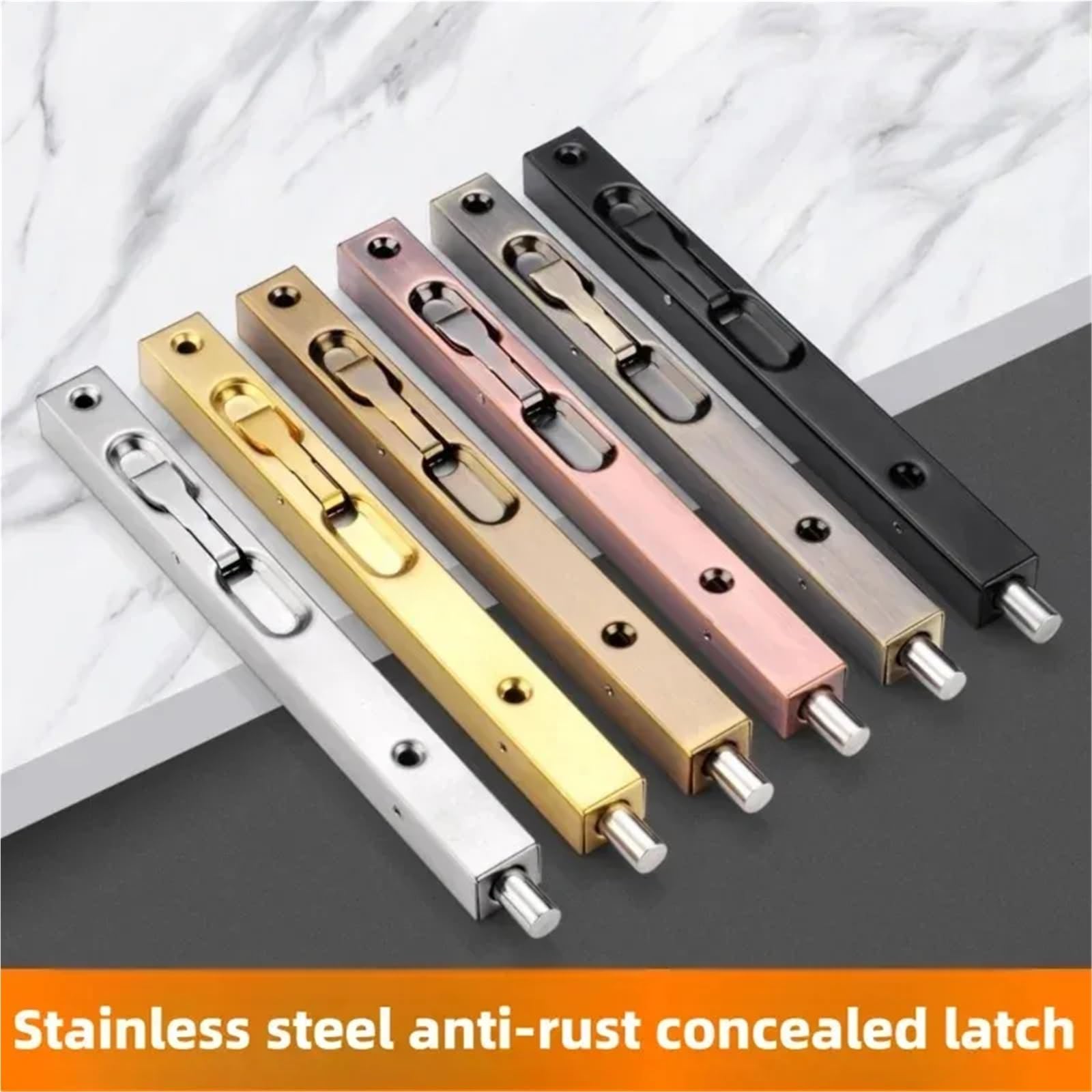 Bulloni a filo per doppia porta, 4 pezzi, in acciaio inossidabile 304, serratura verticale nascosta, per legno, principale, sicurezza e doppia (oro, 20,3 cm)