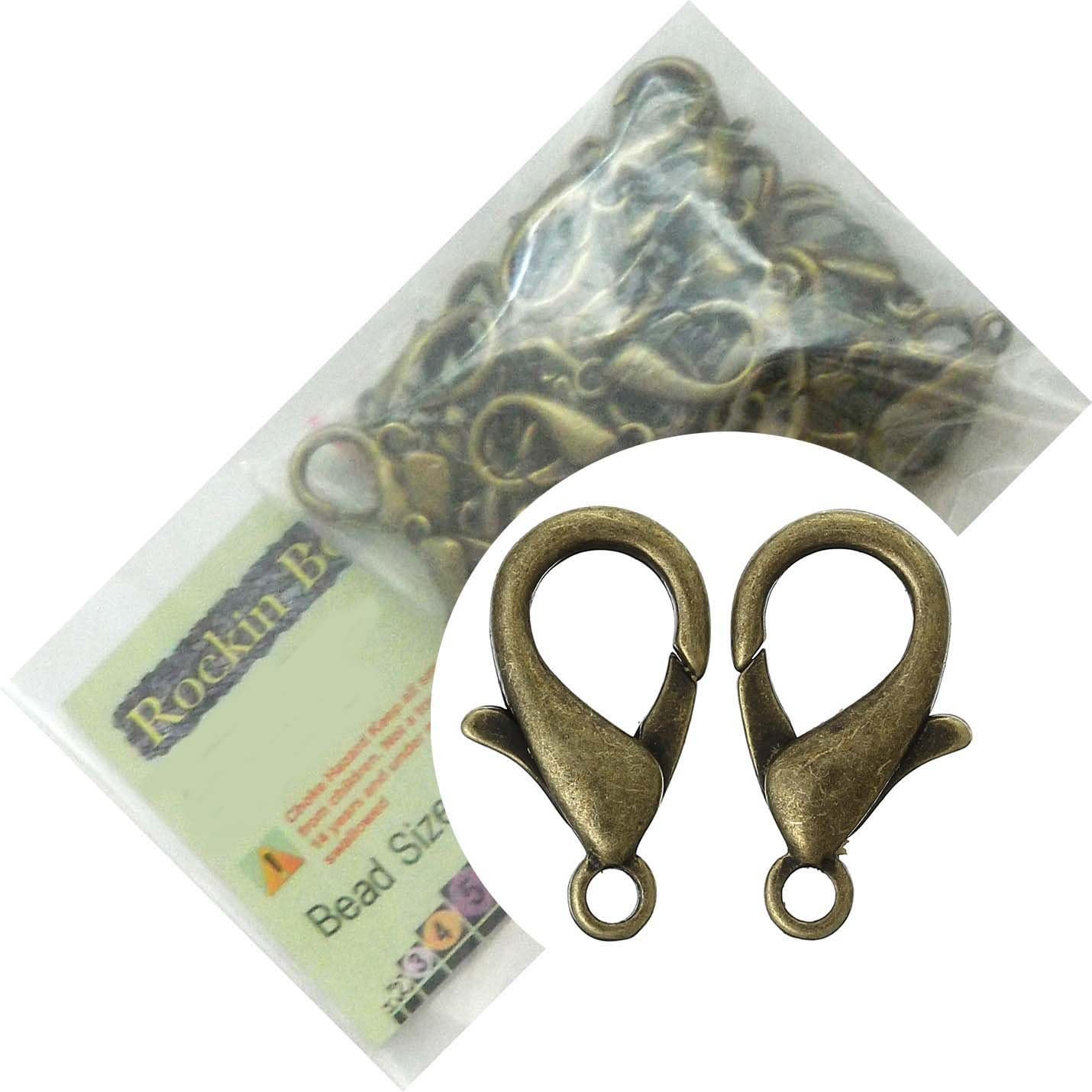 Rockin Beads Brand, 48 Antique Brass Plated Lobster Claw Jewelry Findings Clasps 12x21mm,