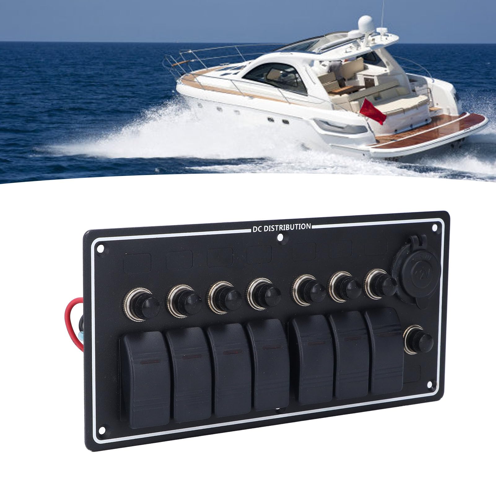Pannello Interruttori a Bilanciere a 7 Gruppi, 5A X 4 10A X 2 15A X 2 Interruttore a Bilanciere per Barche in Alluminio Impermeabile IP65 con Protezione da Sovraccarico, Pannello