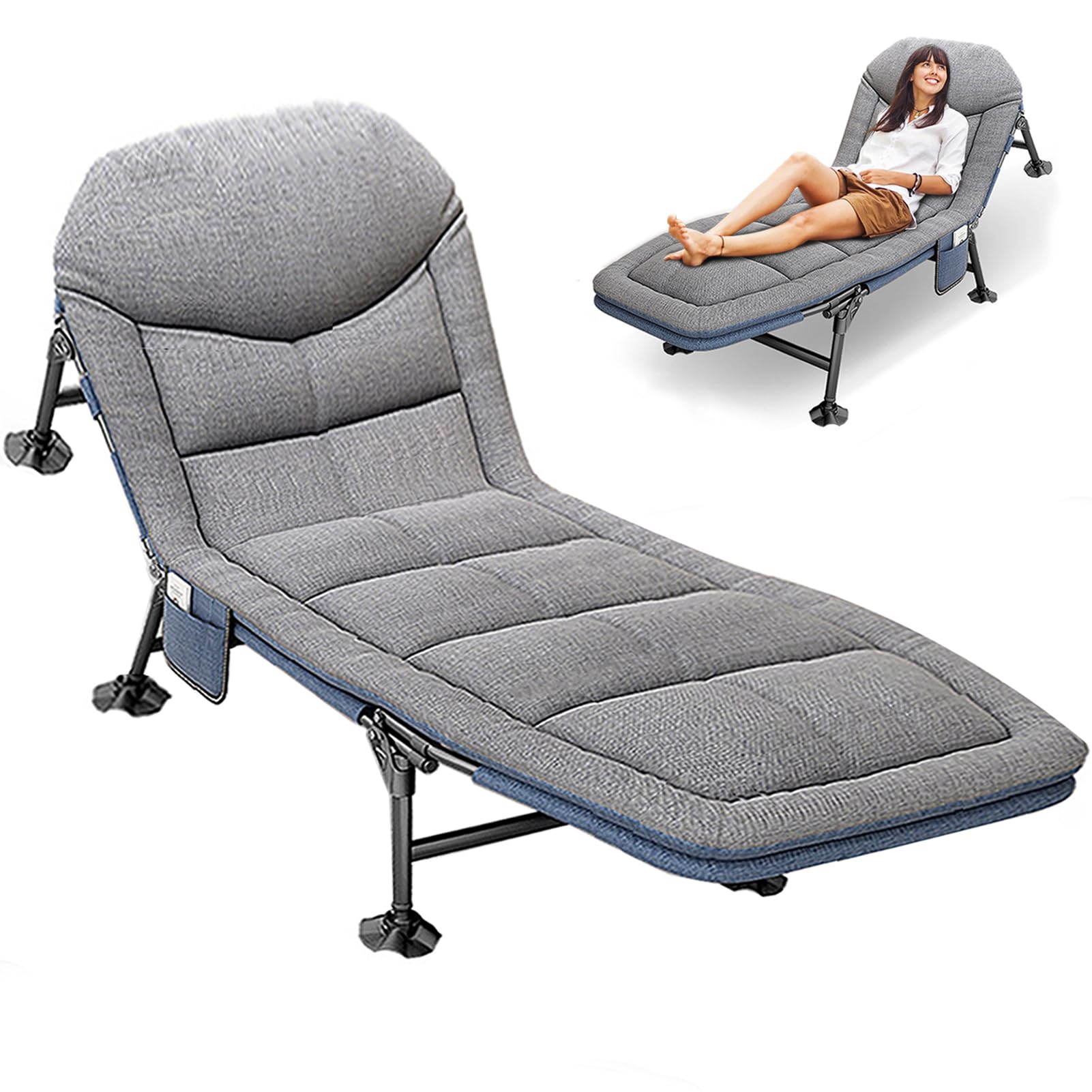 Lit De Camp Pliant Réglable 6 Positions – Matelas Amovible, Charge 200kg