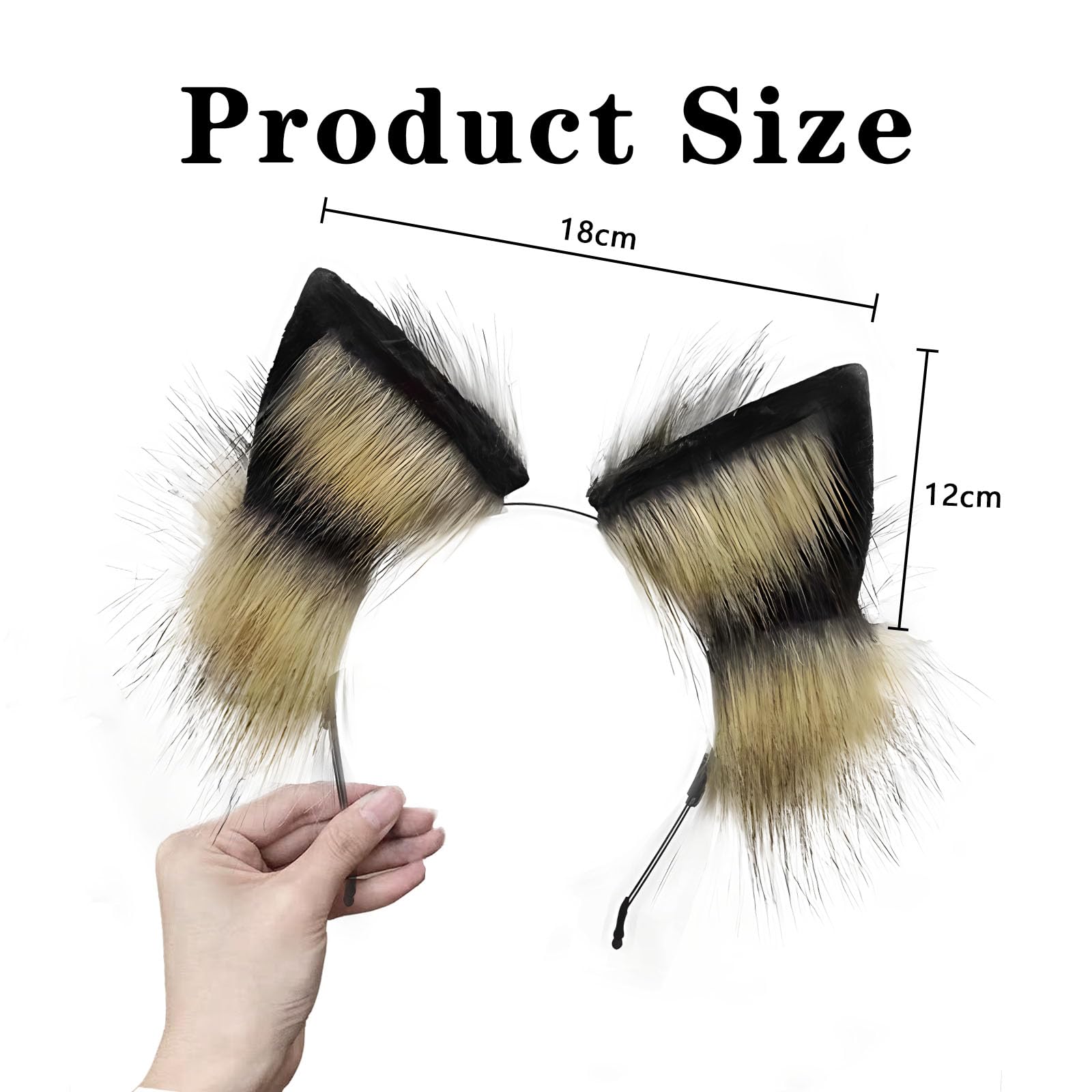 Ycfish Handmade Faux Fur Cat Ear Headband Cosplay Costume Party Cute Head Accessories for Halloween Fluffy Wolf Fox Cat Ears Headband Costume Hair Hoop (Black brown) - Image 2