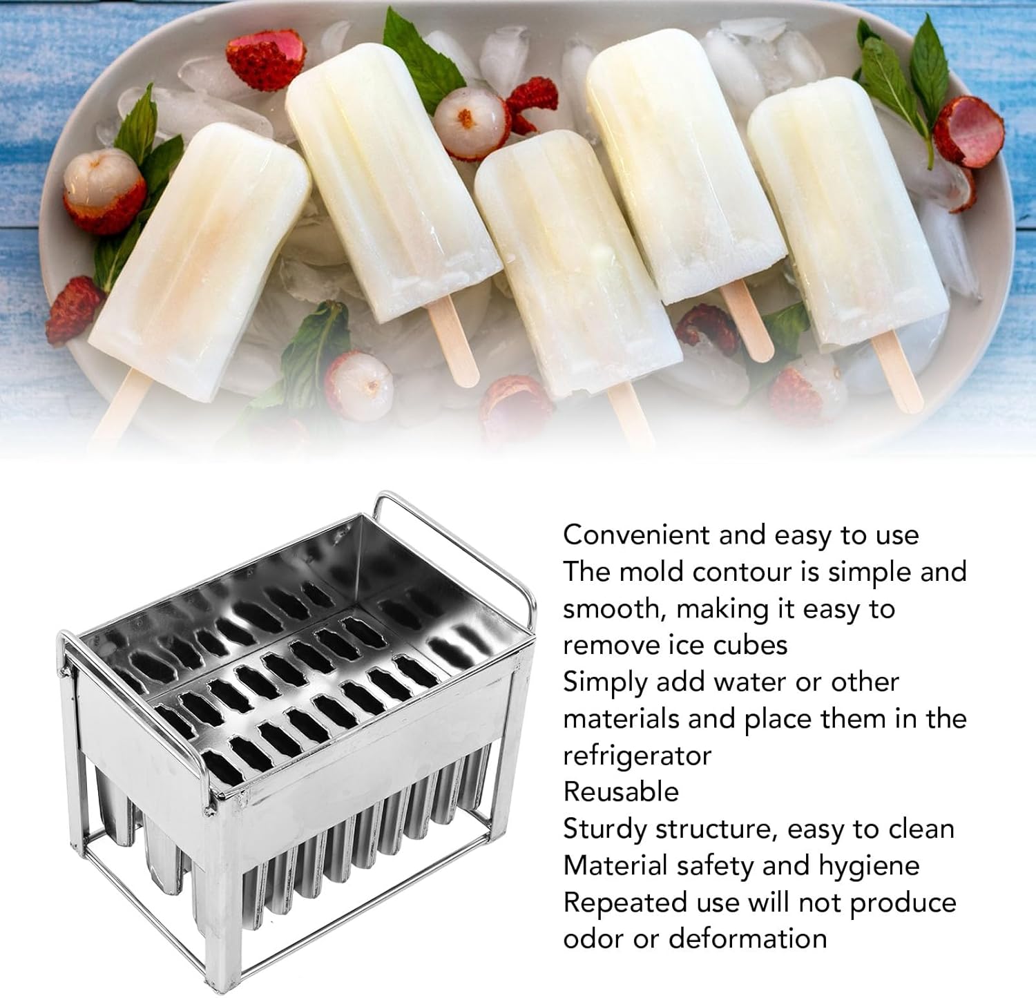 Ice Lolly Ice Cream Mold Ice Pop Makers Premium Stainless Steel Rust Durable Reusable 30 Cavity DIY Ice Cream Mold Machine for Homemade Frozen Treats Parties Picnics