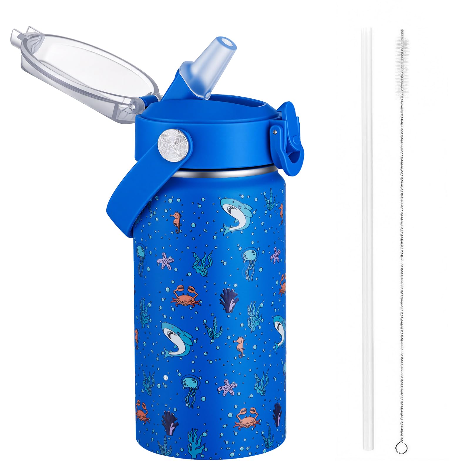 Autsel 420ml Kids Insulated Water Bottle with Straw, Vacuum Metal Leak Proof Drink Flask, BPA-Free, Cute Double Wall Stainless Steel Child's Flask,Boys Girls Bottles