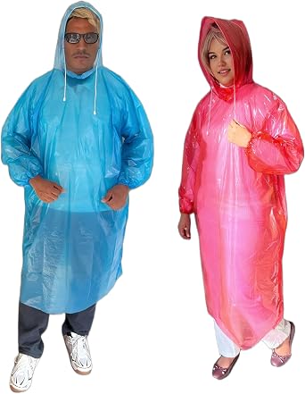Poncho Rain Coat Long Sleeve Waterproof Plastic Adult Size Disposable Ponchos with Hoods Emergency Raincoats