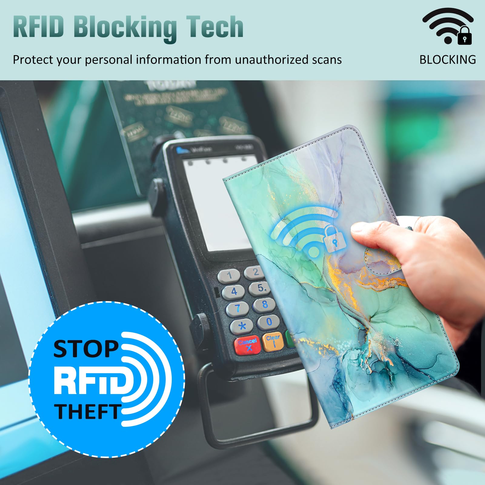 Fintie Couverture de chéquier pour chéquier Personnel, Blocage RFID, Grande capacité, chèques Standard, Double avec Porte-Stylo, emplacements pour Cartes