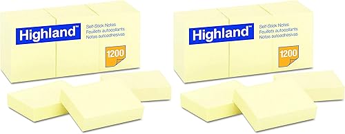 Highland 6539YW Notas autoadhesivas, 1 12 x 2, amarillas, 100 hojas (paquete de 2 de 12)