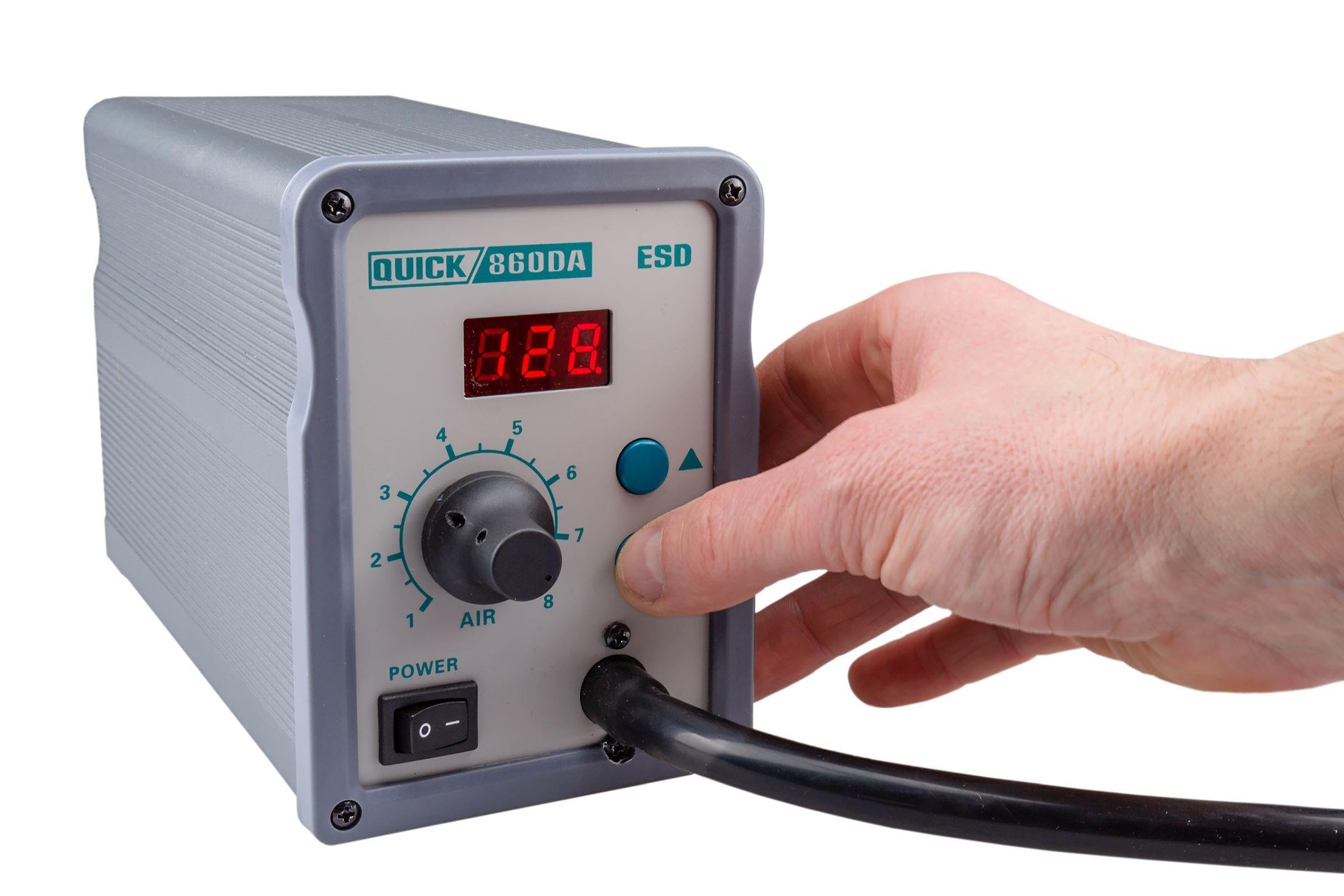QUICK 860DA Profi Heißluft Lötstation Set digital regelbar 120 Watt Temperaturbereich 100-450 °C SMD Reworkstation/Kalibrierfunktion/Standby/Auto-Kühlsystem