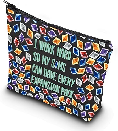 WCGXKO Bolso divertido del maquillaje del juego de la mercancía del juego del regalo del videojuego para el jugador, TRABAJO DURO, Cremallera