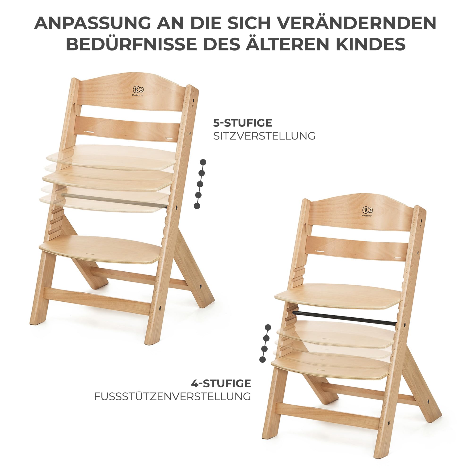 Kinderkraft ENOCK Kinderhochstuhl, kompatibel mit Babyliege CALMEE, abnehmbarer Schutzbügel, Rückenlehne verstellbar, ab 6 Monaten bis 10 Jahre