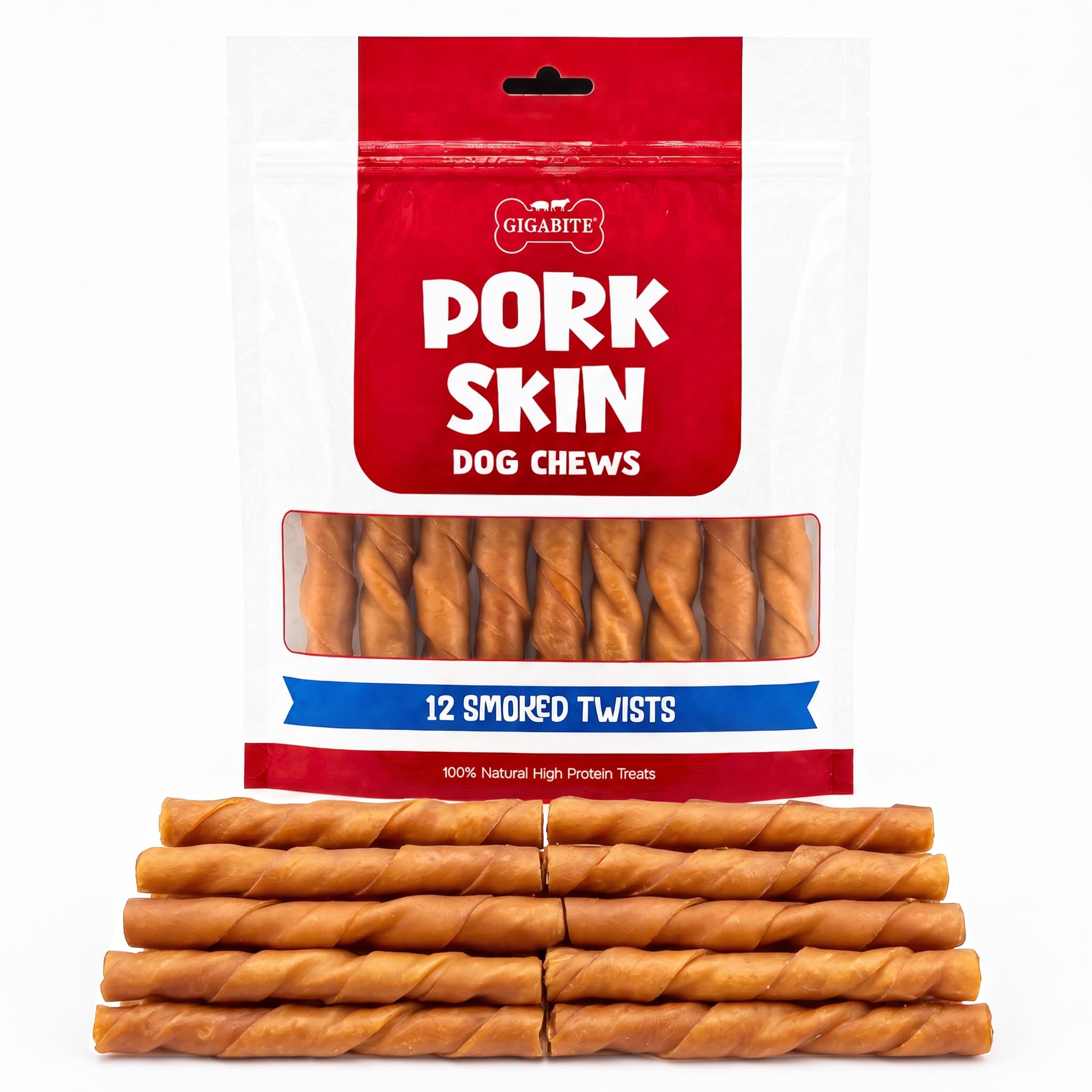 Best Pet Supplies GigaBite Pork Skin Dog Chews - 6" Rolls, 12 Count