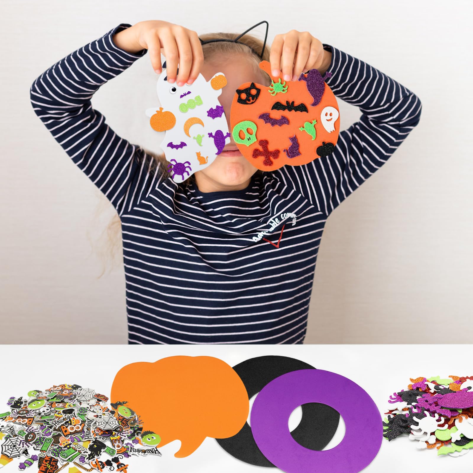 Kit DIY Citrouille En Feutre Pour Enfants – 76 Pièces Avec Feuilles, Strass Et Crayons (Halloween)