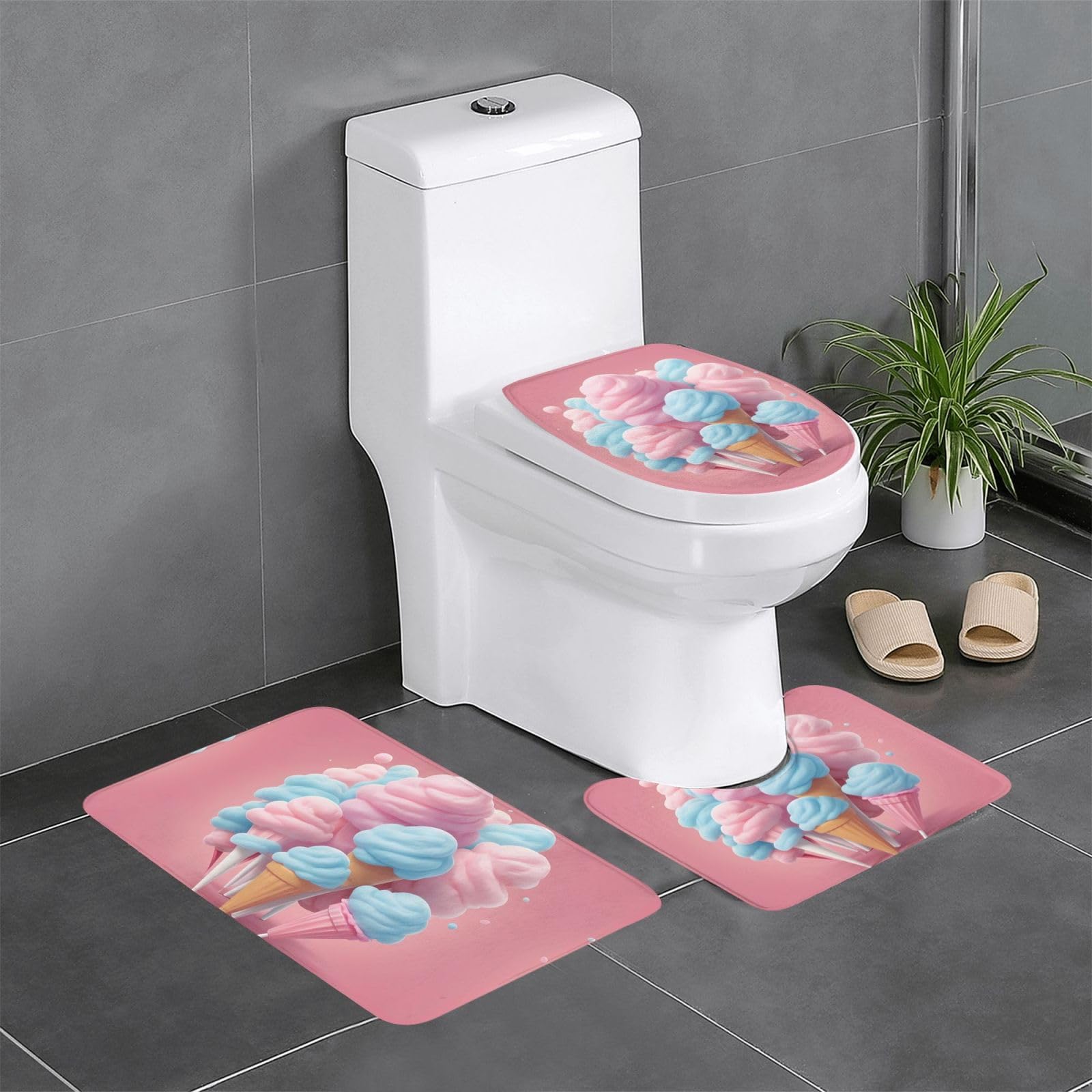 Tapis de douche imprimé Sweet Marshmallow lot de 3 facile à nettoyer et ultra doux