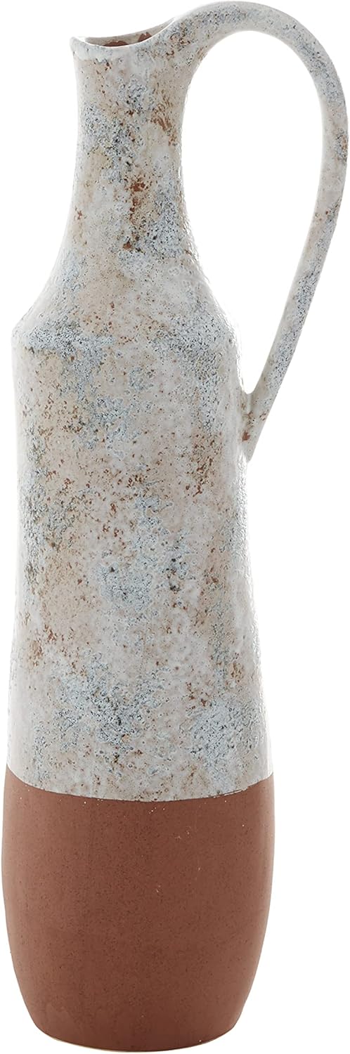 Deco 79 Ceramic Handmade Decorative Vase Centerpiece Vase with Terracotta Accents, Flower Vase for Home Decoration 6" x 7" x 23", White