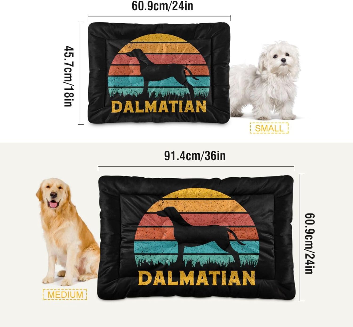 review Dalmatian-Dog-Print Washable Small Medium Dog Beds for Small Dogs, Warm Dog Crate Bed with Non-Slip Bottom for Dog Crate
