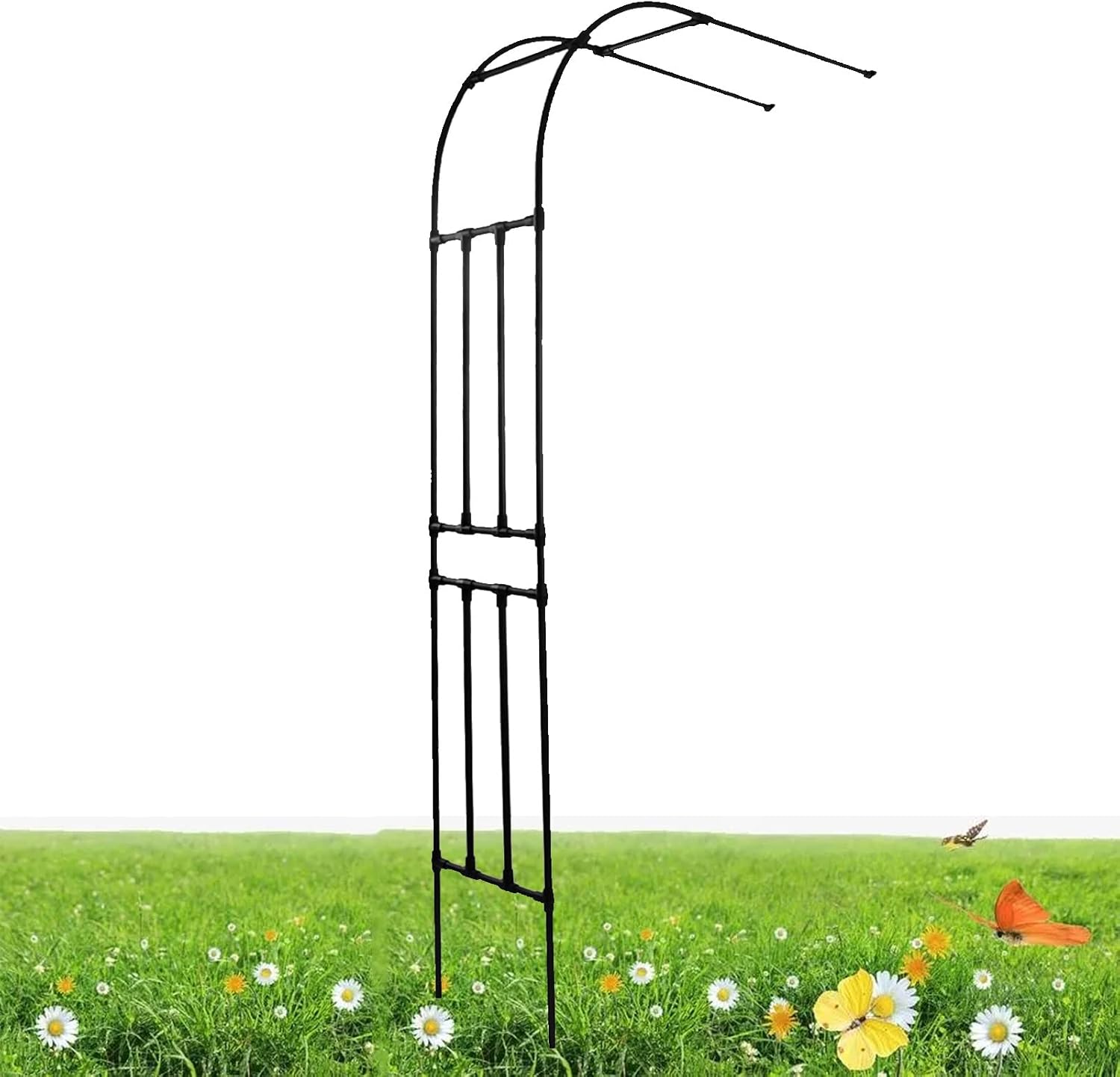 Metal Half Garden Arch, Rose Arch Half Side wall Archway Trellis, Pergola Arbor Gazebo Weather Resistant, for Outdoor Backyard/Terrace/Balcony (Color : Black, Size : 1.2x2.4x0.4m)
