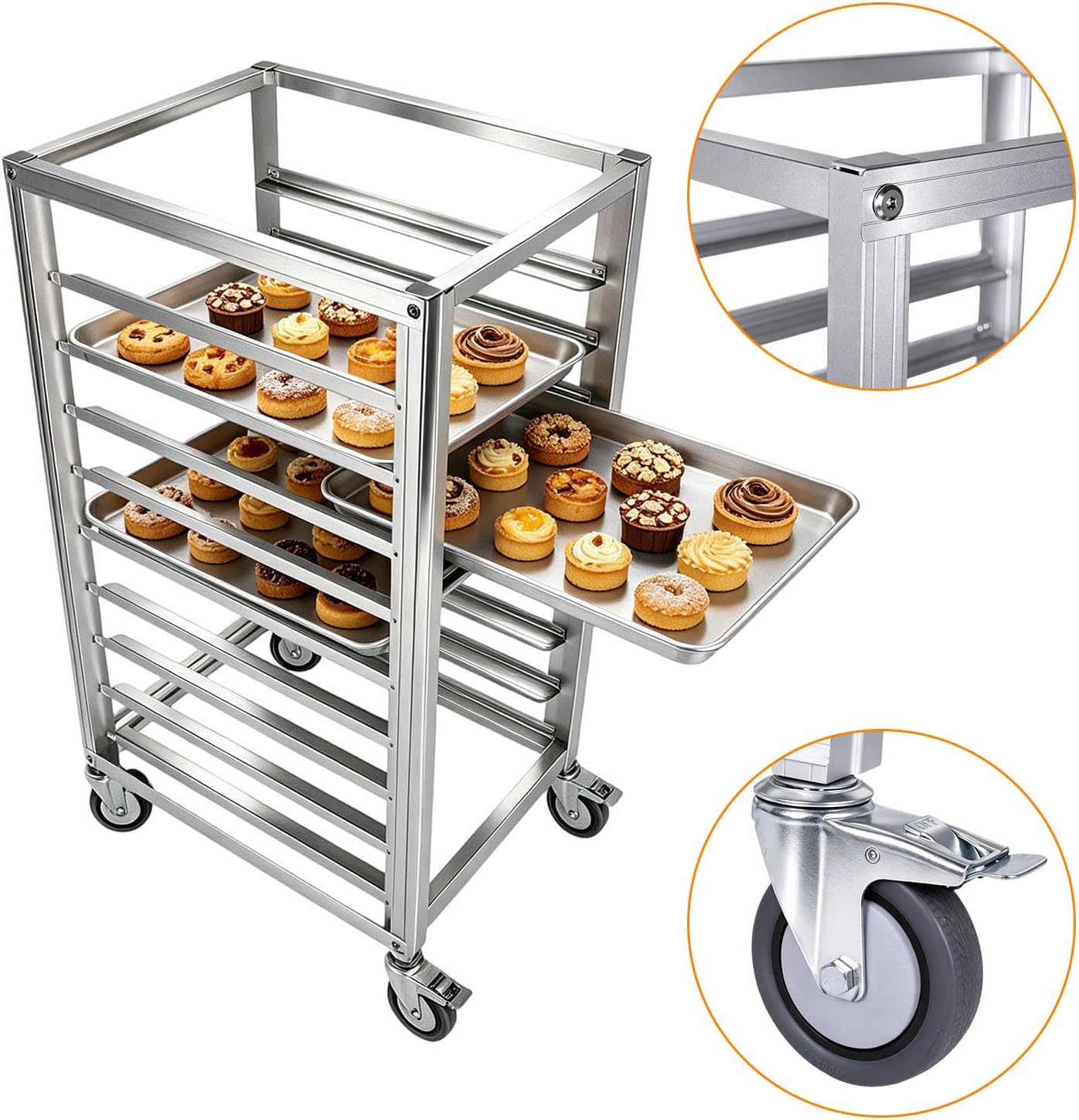 9 Tier 3 Inch Spacing Aluminium Commercial Bun Rack with Brake Wheels Home Commercial Kitchen Bakery Cooling Rack for Restaurant Cafeteria Pizzeria