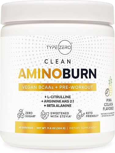 Miniatura 8 de Type Zero AminoBurn - Suplemento natural para antes del entrenamiento + BCAA (Fruit Punch  30serv) sin azúcar, suplemento de aminoácidos BCAA Keto