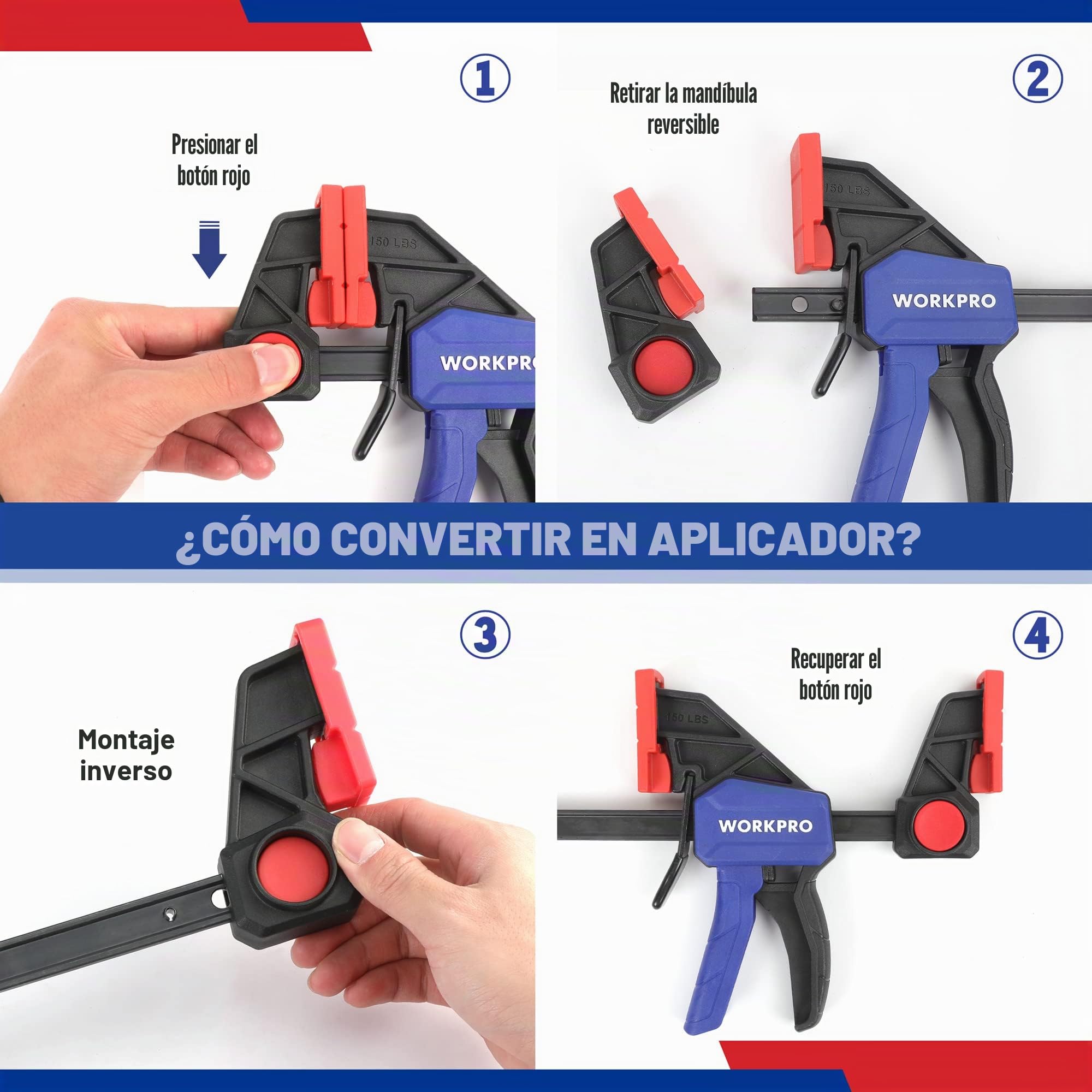 WORKPRO 2 Piezas Sargento Barra de 305mm, Fuerza de Sujeción 136kg