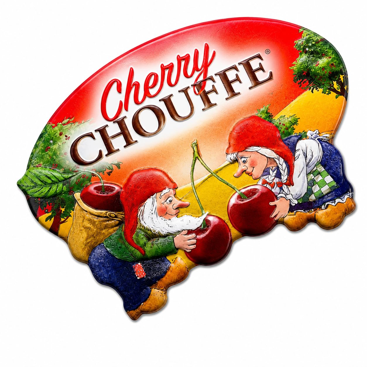 Cherry Chouffe - Placa esmaltada vintage, insignia metálica coleccionable, decoración de pared auténtica
