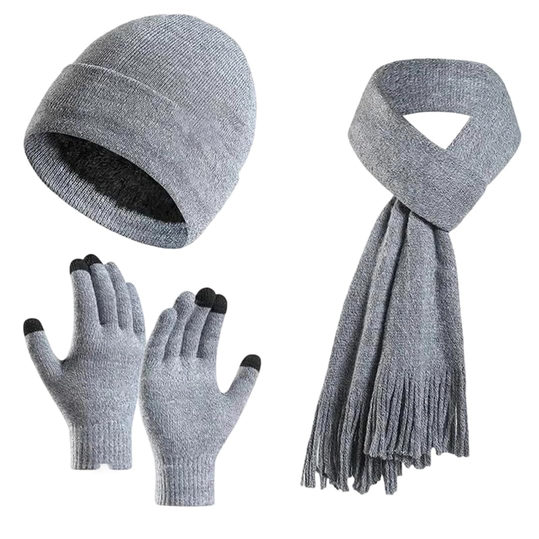 Damska czapka beanie, szalik, frędzle, rękawiczki, 3 zestawy, ciepłe, dzianinowe, outdoorowe, zimowe (Gray9, jeden rozmiar)