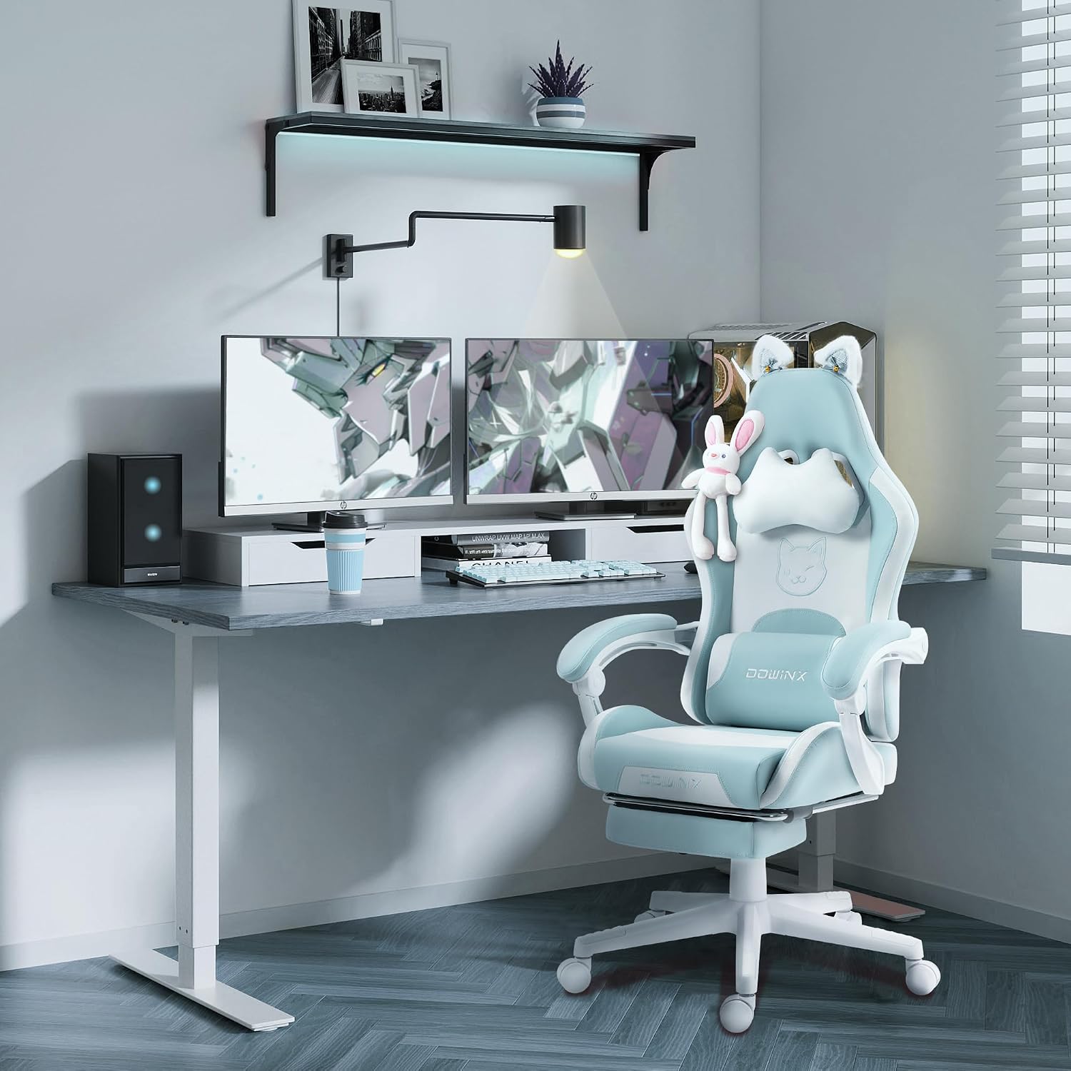 Sedia Gaming Rosa Ergonomica Cute Cat Version - Sedia da Ufficio Ergonomica con Schienale Alto e Supporto Lombare Massaggiante - Sedia gaming - Immagine 1
