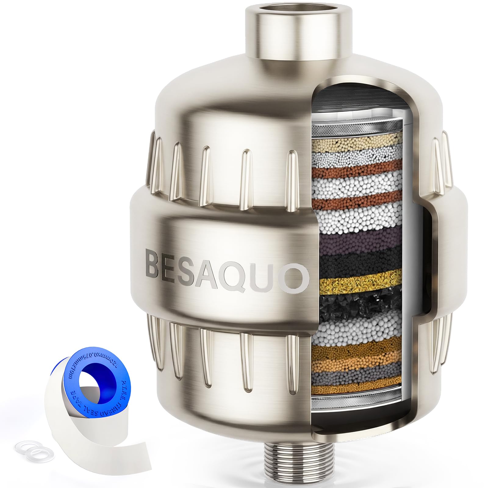 BESAQUO Filtro de ducha para cabezal de ducha, filtro de agua dura que elimina el cloro, metales pesados, para una piel más suave, cabello más brillante y uñas más fuertes, con 20 etapas de filtración
