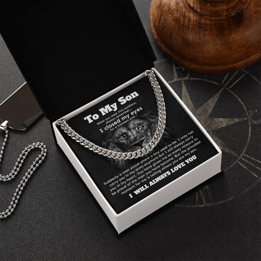 To My Son Necklace – Stainless Steel Cuban Chain, Polished Link Jewelry, Inspirational Gift for Son from Dad Mom. - Image 3