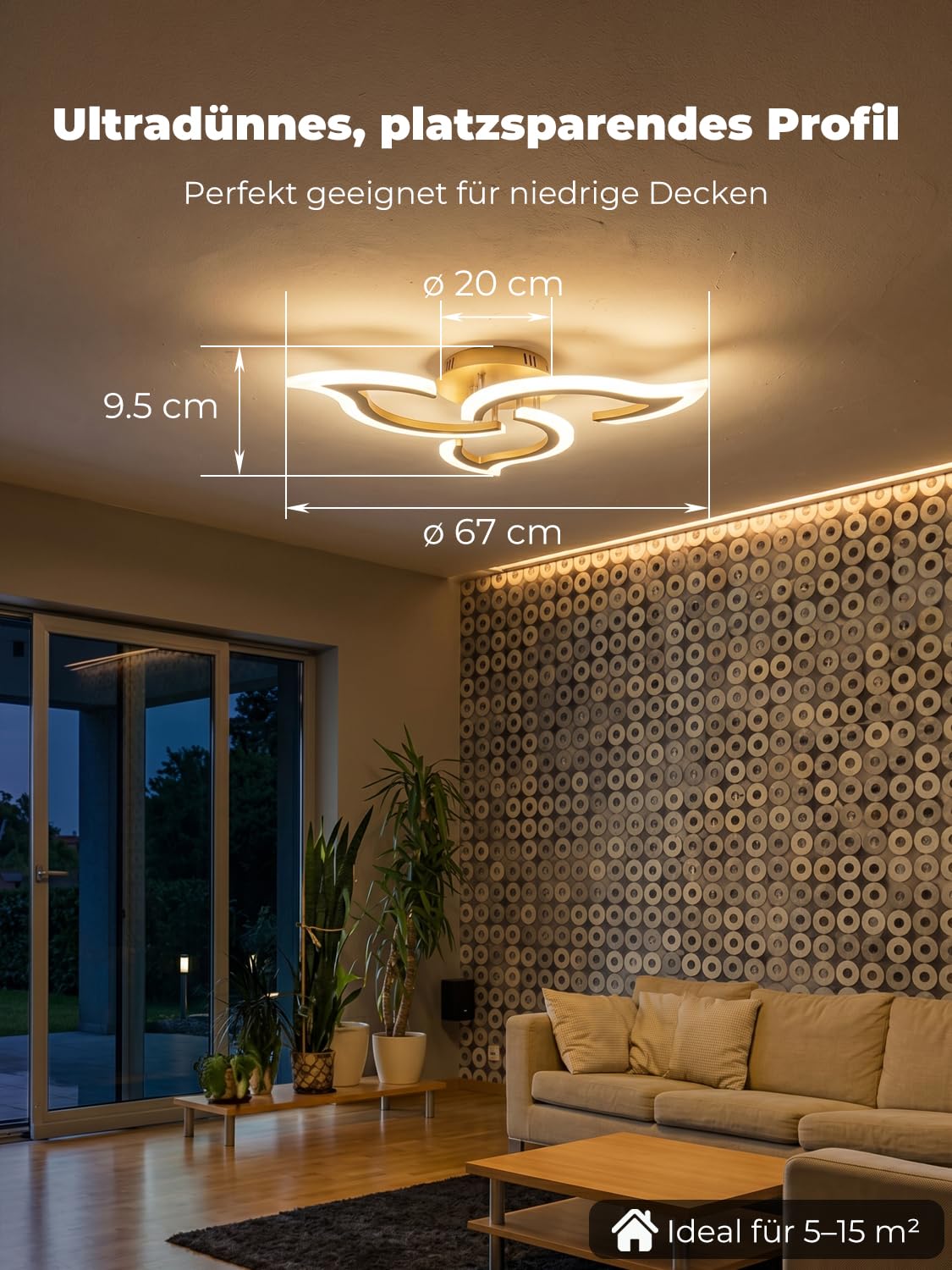 Smart Deckenlampe Alexa Kompatibel, LED Dimmbar mit App & Sprachsteuerung, Moderne Blumen Deckenleuchte mit Fernbedienung für Schlafzimmer, Küche, 2,4GHz WLAN, Gold
