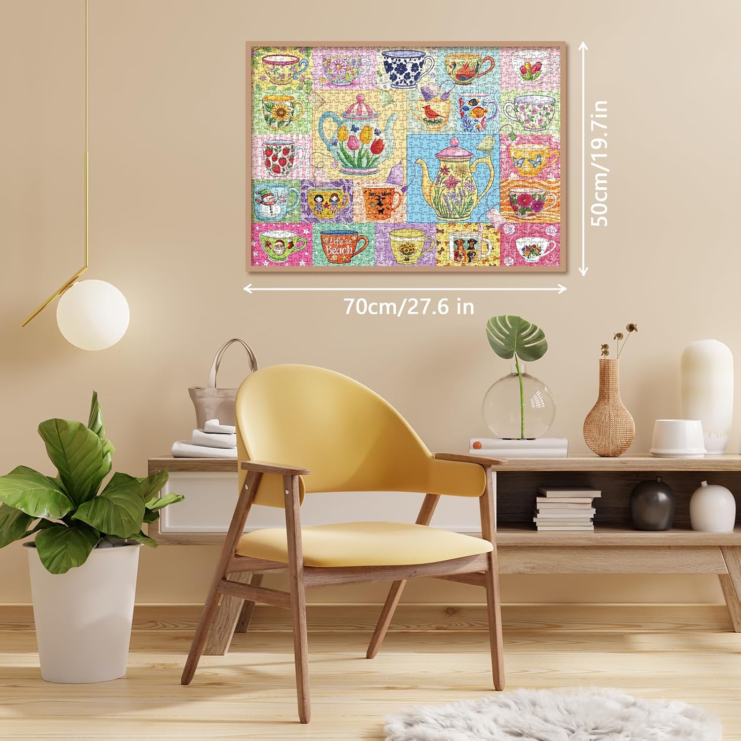 Colorful Collage Cups Puzzles for Adults 1000 Pieces, Rainbow Flower Fun Art Jigsaw Puzzles, Beautiful Floral Bird Butterfly Dog Fantasy Pretty Puzzle