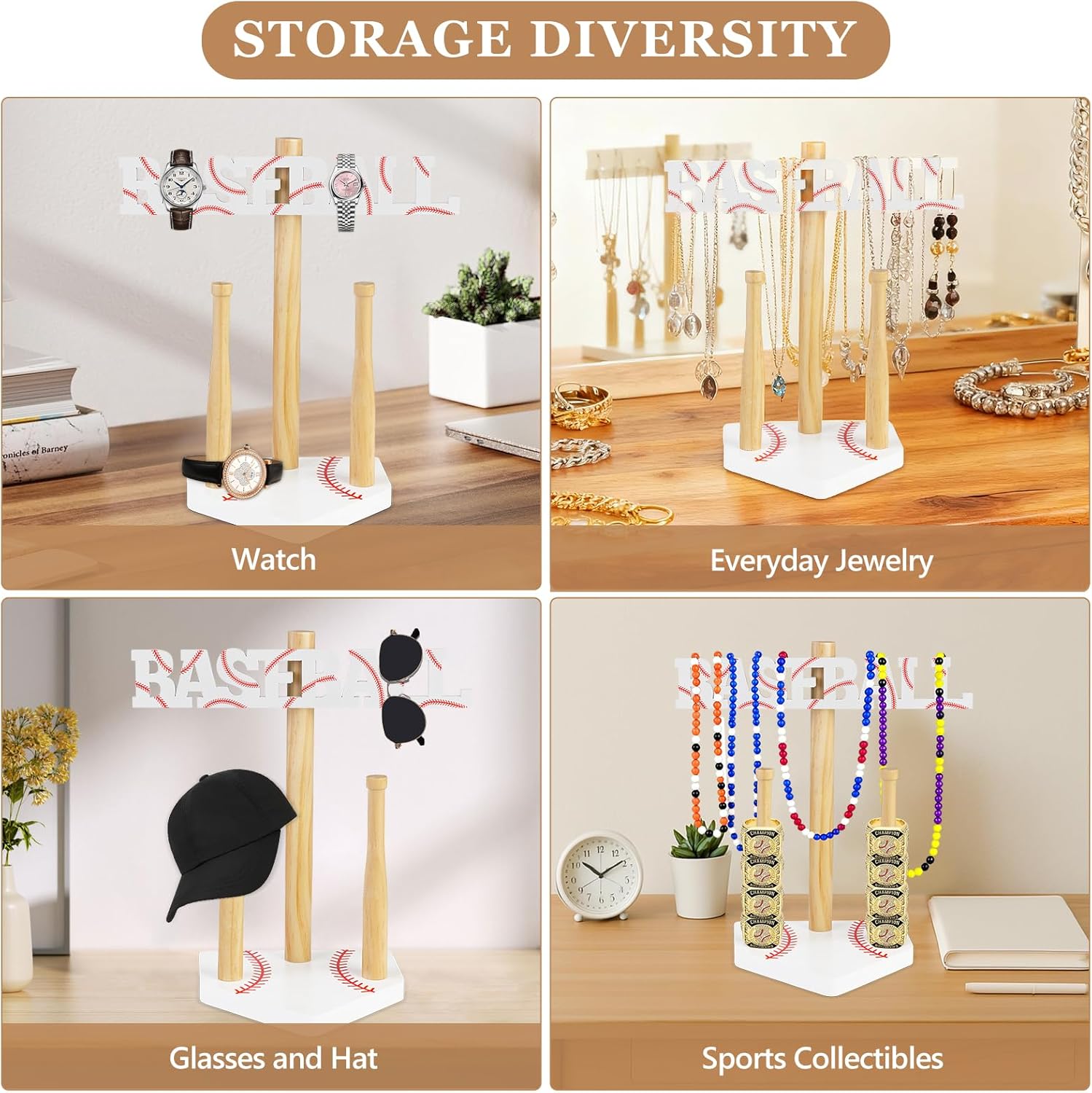 Home Plate Baseball Necklace Holder, BASEBALL Sign Championship Ring Display Stand, Baseball jewelry Accessories Organizer Dresser Decor for Men Baseball Mom Lovers Team Player Coach Gift - Image 6