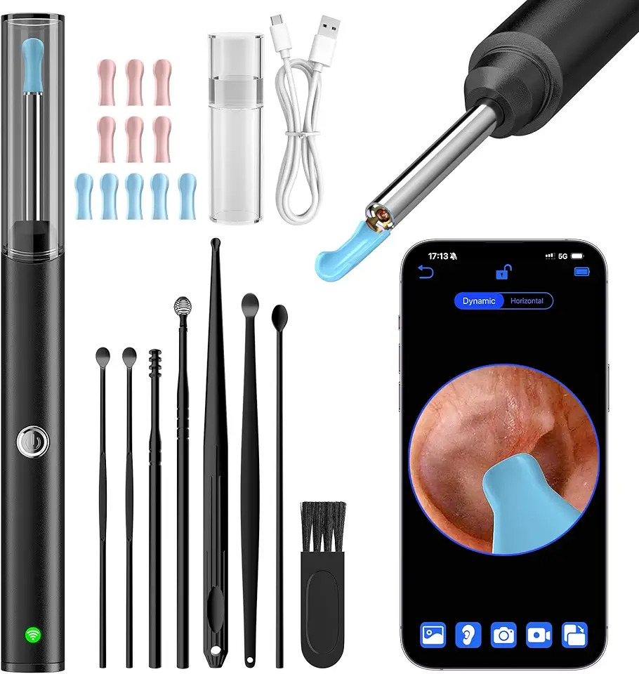 Ear Wax Removal, Ear Cleaner with 8 Pcs Ear Set, Ear Wax Removal Kit, 1296P HD Endoscope with 6 LED Lights, Kids Adults Ear Cleaning Gift, Compatible with iPhone & Android Smart Phones