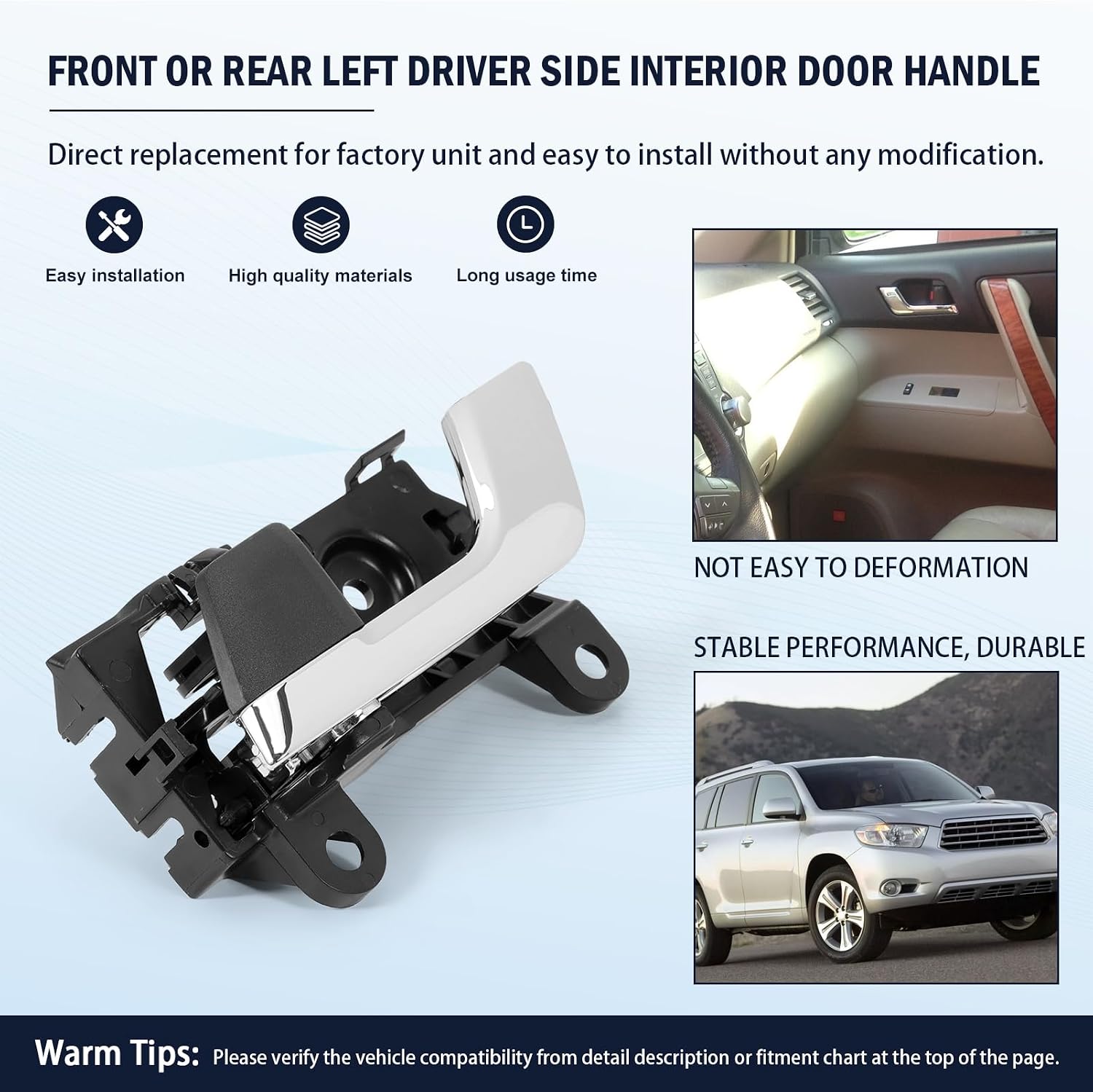 Interior Door Handle Fit for Highlander 2008-2013,Left Driver Side, Replaces #81266 69206-20210-C0 6920620210C0