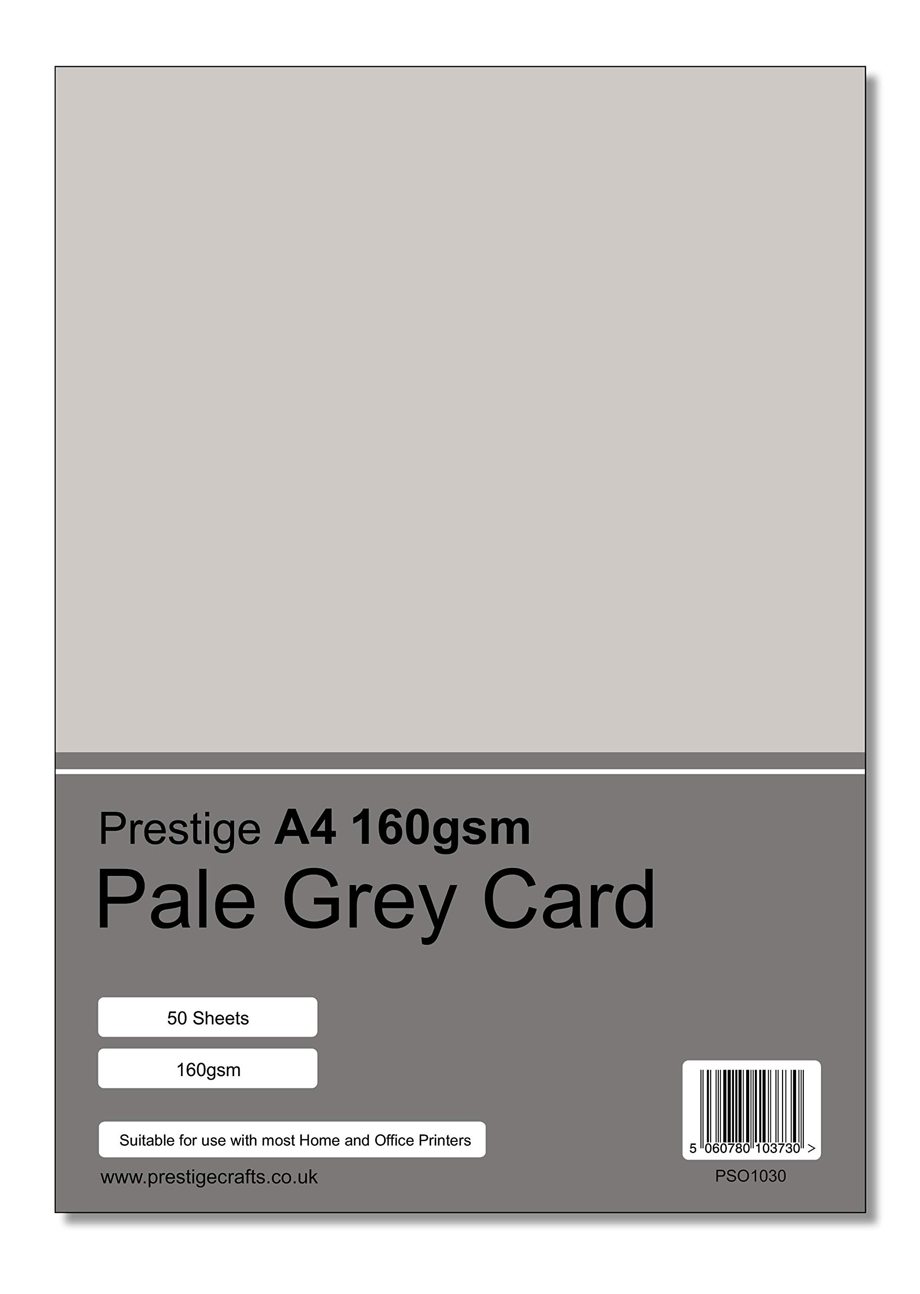 Prestige A4 160gsm Coloured Card Printing Inkjet Laser Craft Card - 50 Sheets per Pack - 19 Colours (Pale Grey)