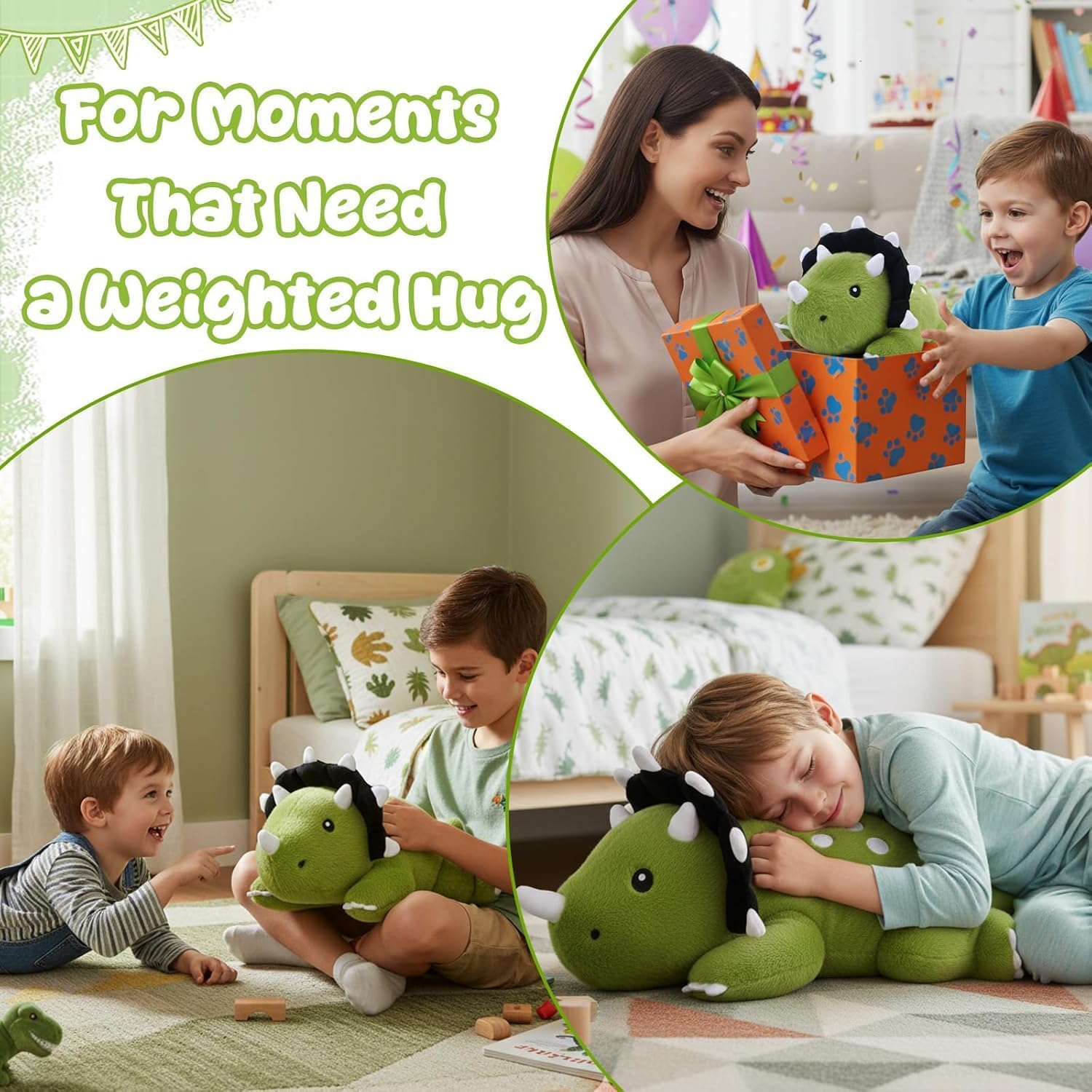 SQEQE Weighted Triceratops Dinosaur Plush, Weighted Stuffed Animal Dinosaur for Comforting Hugs, Soft Plushie Toy Pillow Gift for Kids, Valentines Birthday Decoration 23.6 Inch, 3.8 Lb