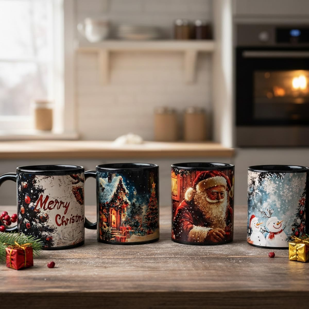 Kmiles Heat Changing Christmas Tree Snowman Mug Colour Changing Magical Coffee/Tea Cup 12 Oz, Blue/Red/White, Wonderful Christmas Gifts.