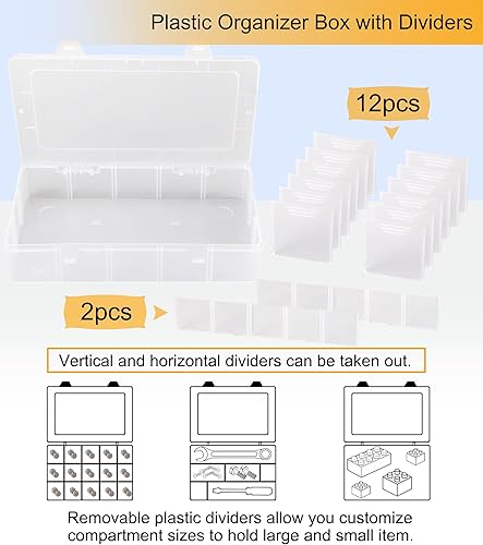 Miniatura 3 de Qudqju Caja organizadora de aparejos de plástico con divisores de cuentas, caja organizadora de cuentas, contenedor transparente para aperitivos,