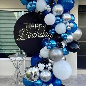 Blue Silver Balloons, Pearl Navy Blue Balloons Metallic Silver Balloon Star Confetti Balloon for Boys Girls Birthday Graduations Baby Shower Wedding Engagement Decorations