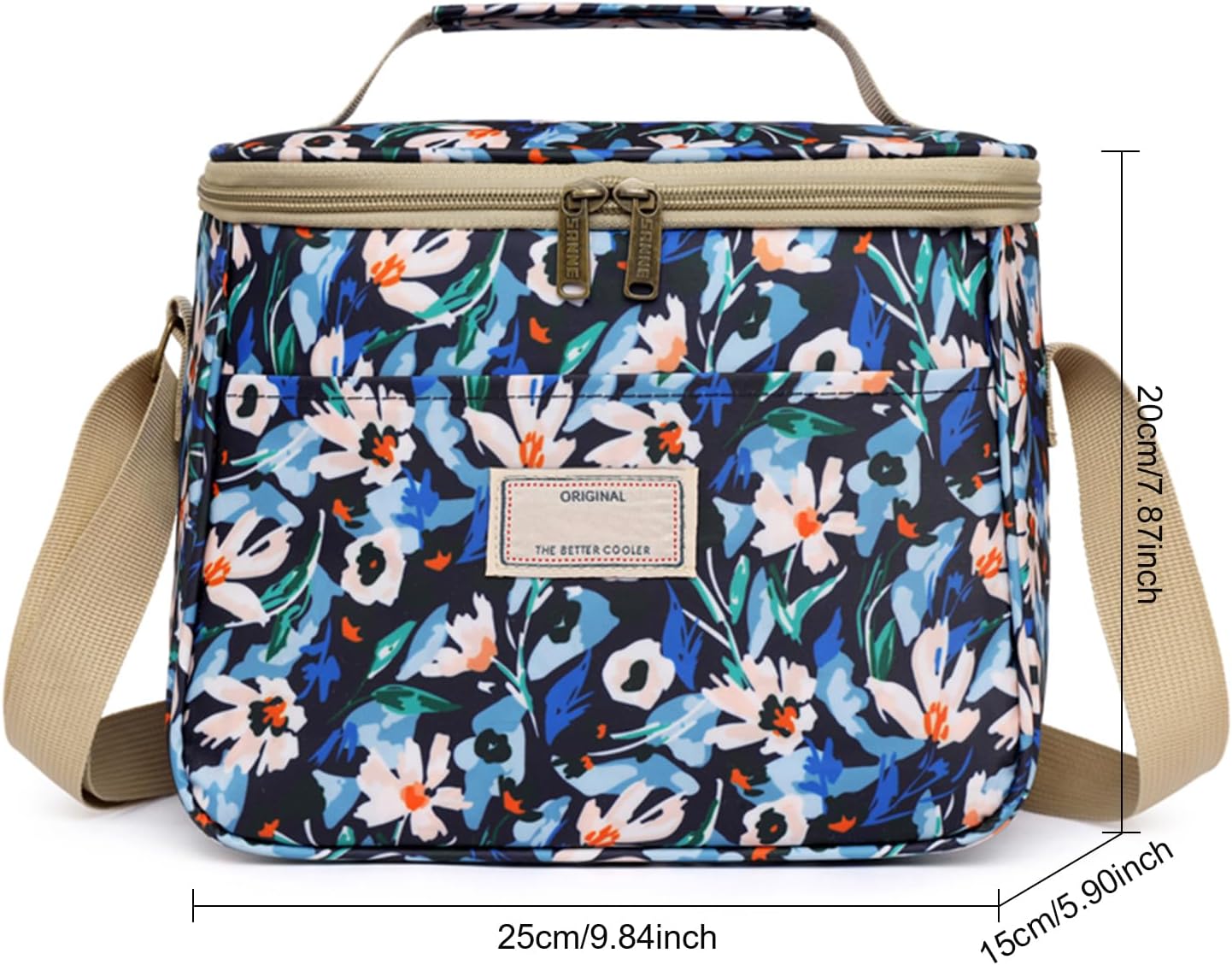Nanxson Reusable Lunch Tote Bags Insulated Leakproof Lunch Box Cooler Cooling for Adult Men Women for Work/Travel/Picnic/Office (7.5L,B-Dark Blue Flower)